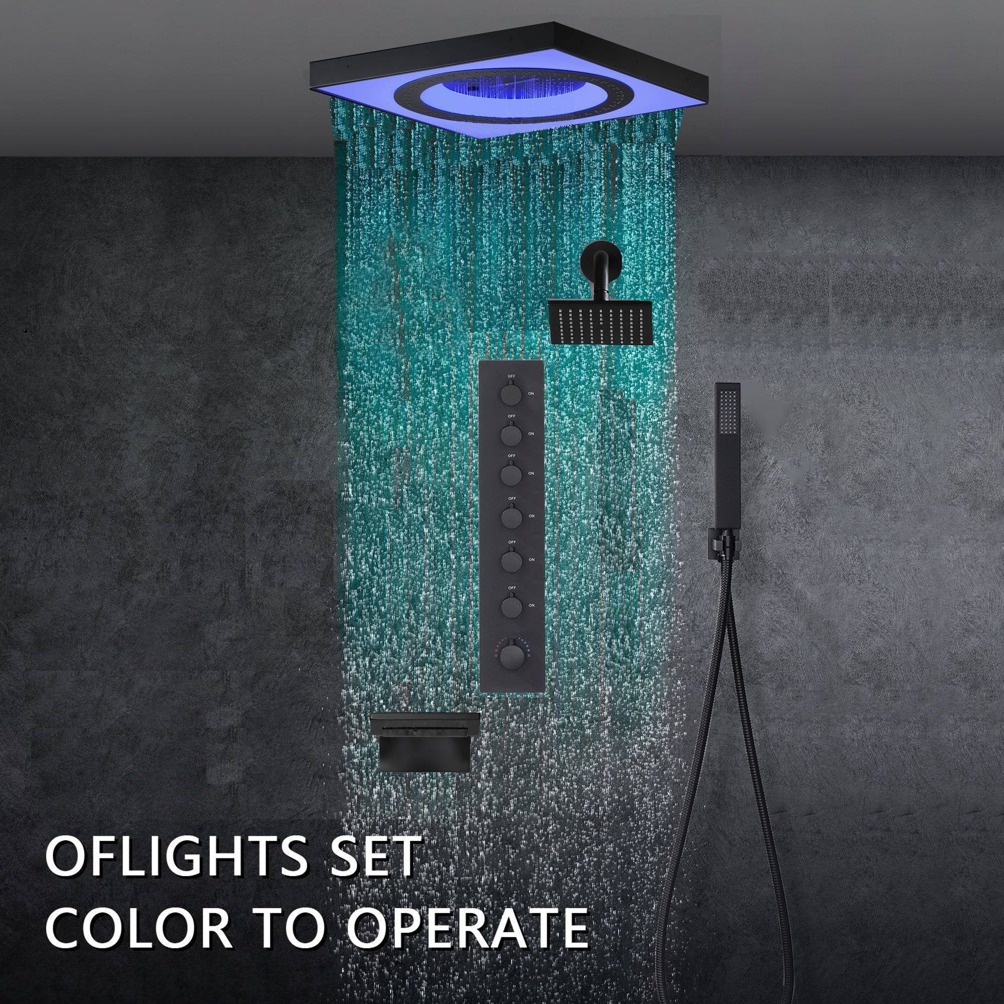 24" Flush Mount Rainfall Waterfall 6-Way Digital  Shower System with LED, Dual Regular Heads and Tub Spout - Image 3