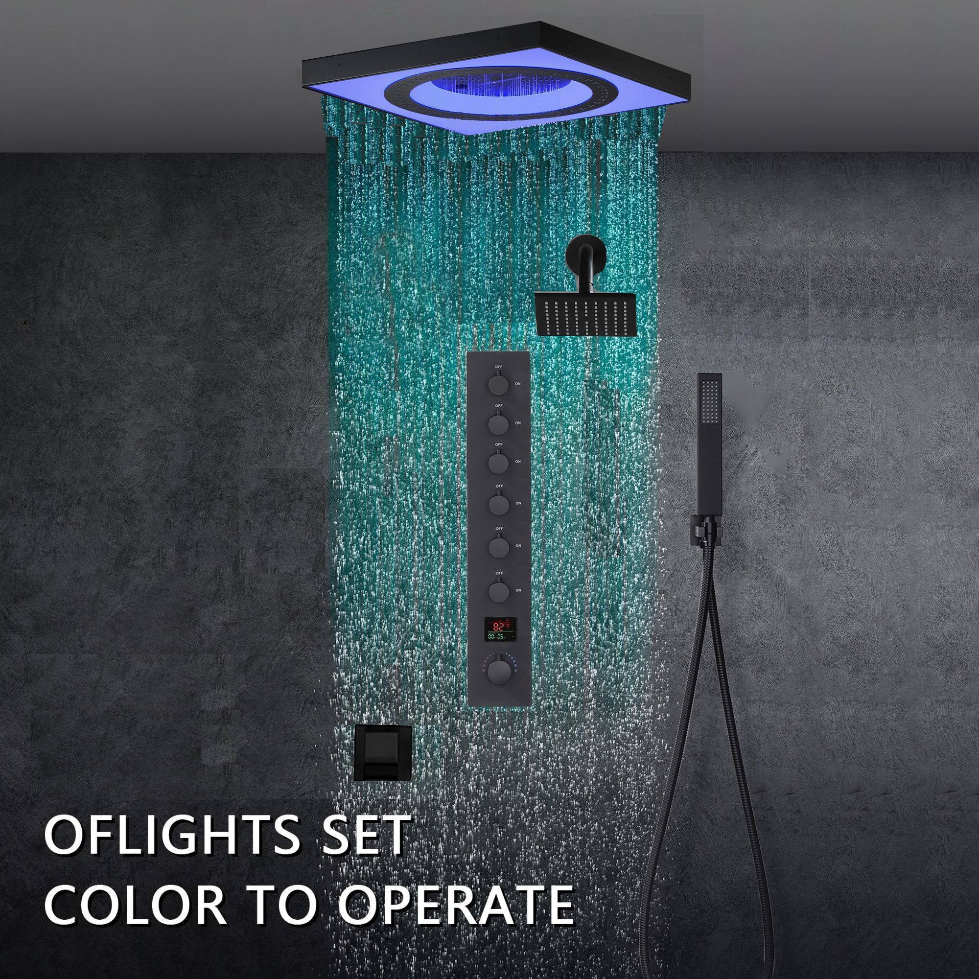 24" Flush Mount Rainfall Waterfall 6-Way Digital  Shower System with LED, Dual Regular Heads and Tub Spout - Image 4