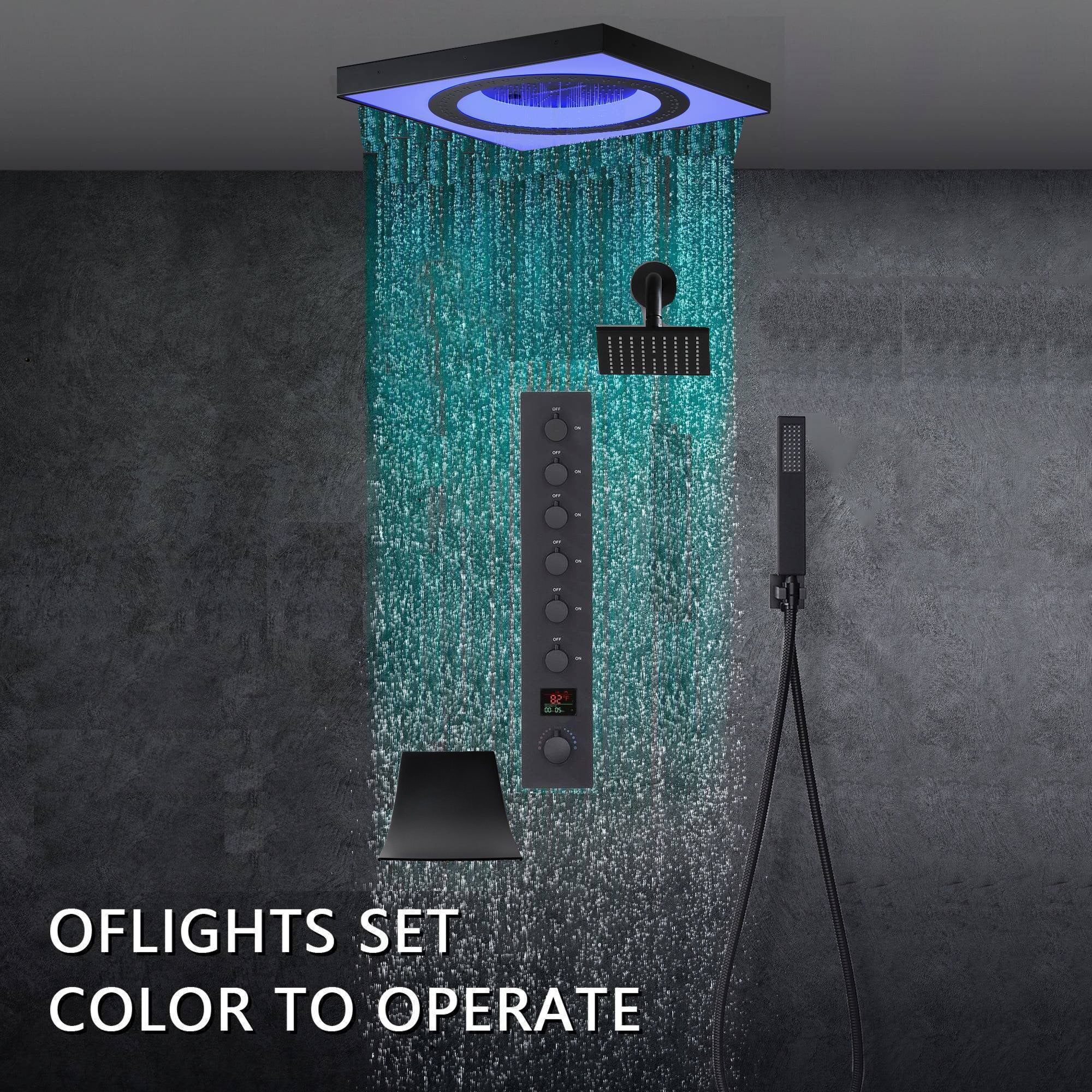 24" Flush Mount Rainfall Waterfall 6-Way Digital  Shower System with LED, Dual Regular Heads and Tub Spout - Image 5