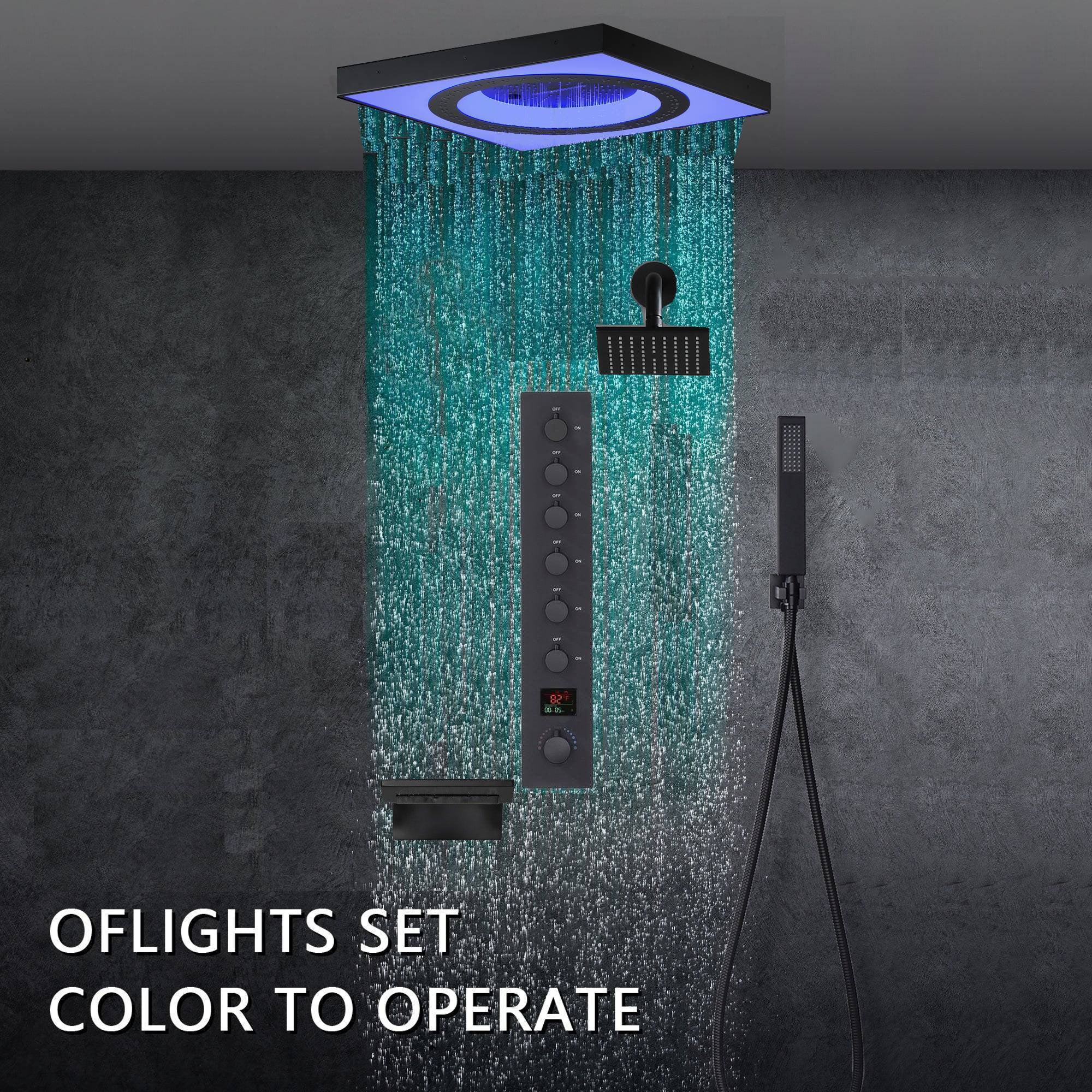 24" Flush Mount Rainfall Waterfall 6-Way Digital  Shower System with LED, Dual Regular Heads and Tub Spout - Image 6