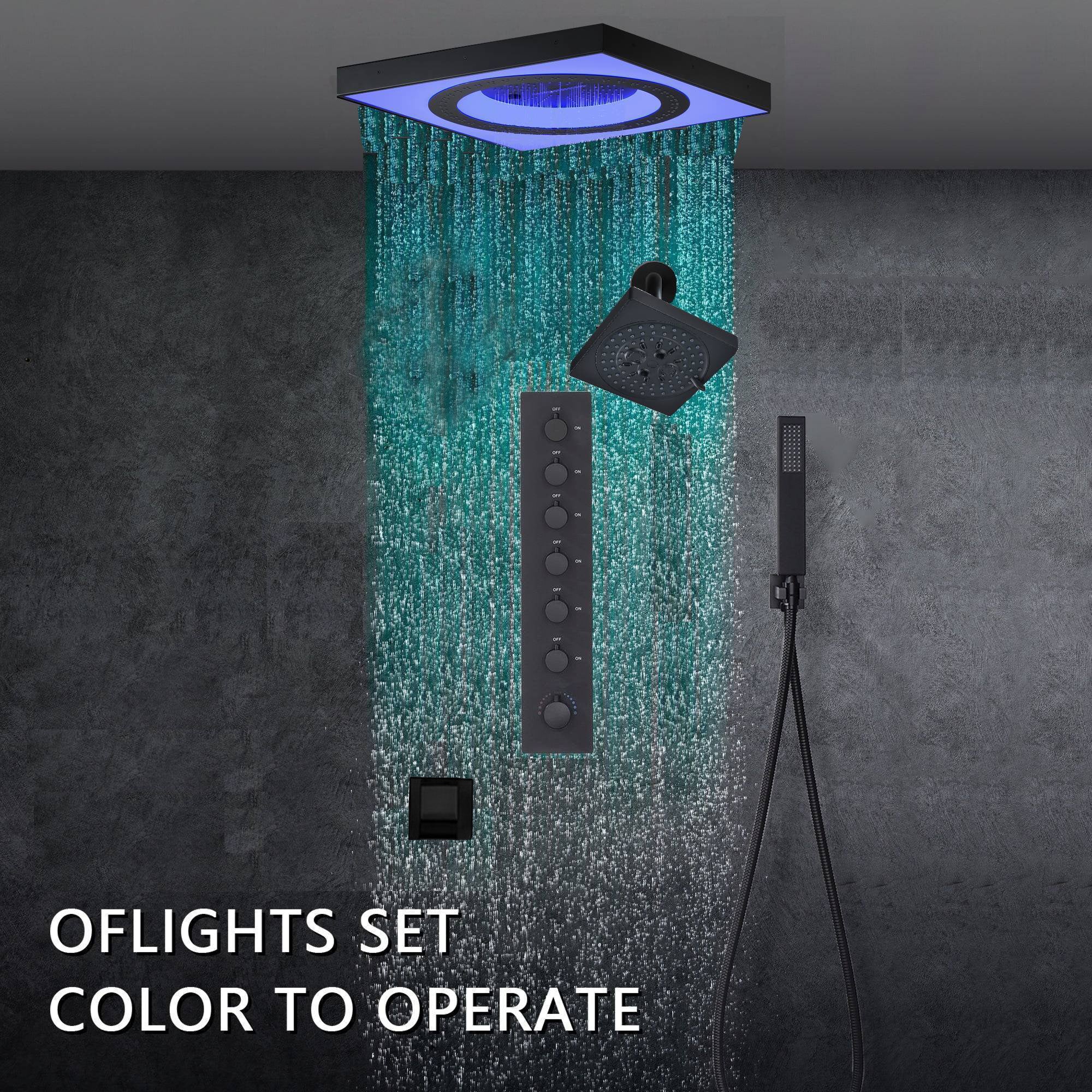 24" Flush Mount Rainfall Waterfall 6-Way Digital  Shower System with LED, Dual Regular Heads and Tub Spout - Image 7