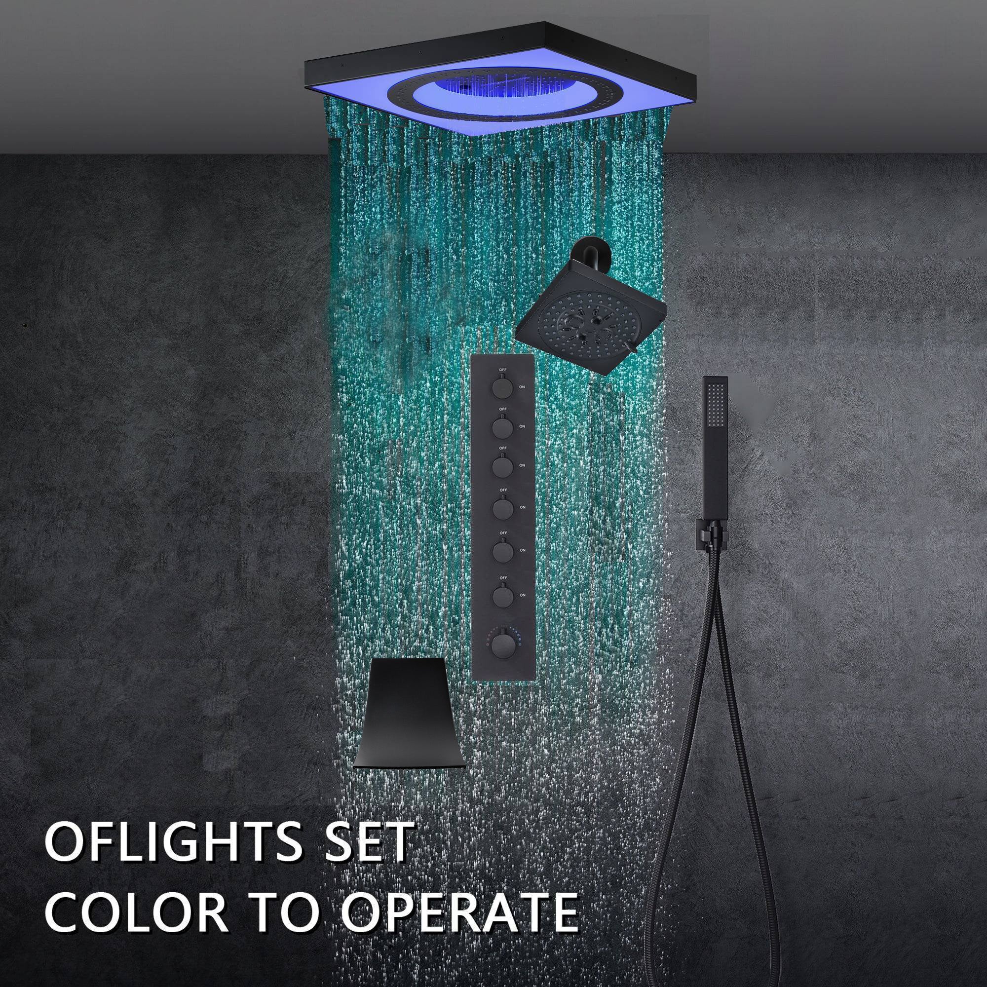 24" Flush Mount Rainfall Waterfall 6-Way Digital  Shower System with LED, Dual Regular Heads and Tub Spout - Image 8