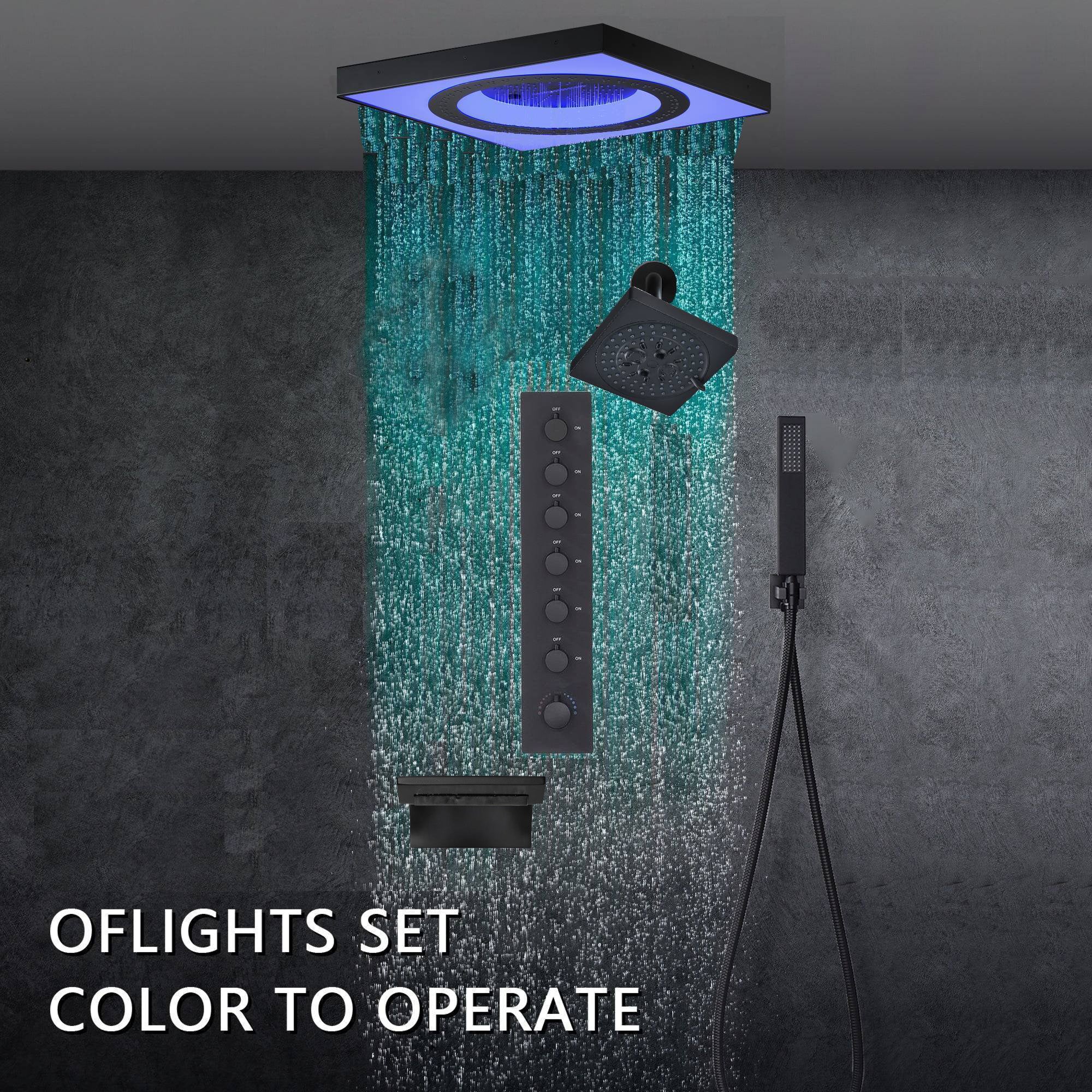 24" Flush Mount Rainfall Waterfall 6-Way Digital  Shower System with LED, Dual Regular Heads and Tub Spout - Image 9