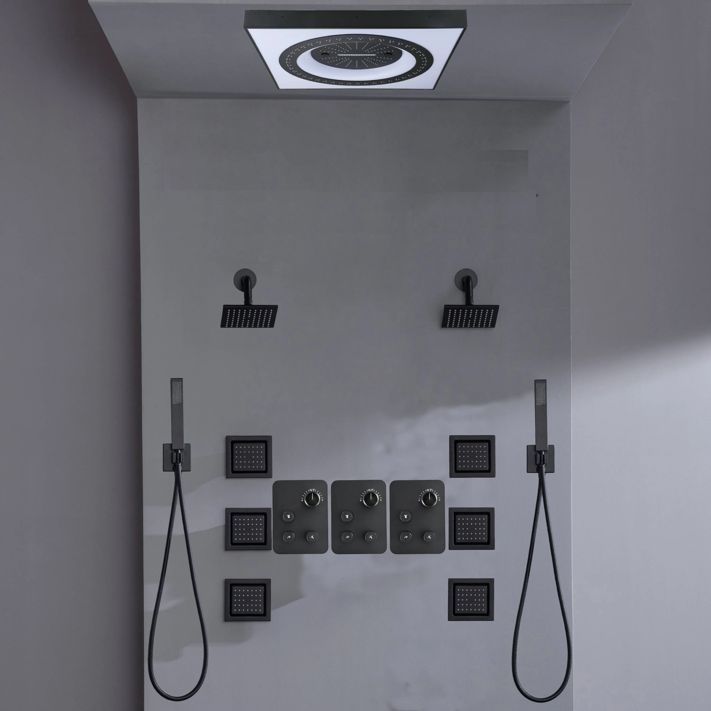 24" Flush Mount Shower Head with 9-Way Digital Faucet, Dual 6" Regular Heads, 6 Body Jets and Dual Handle Wands - Image 10