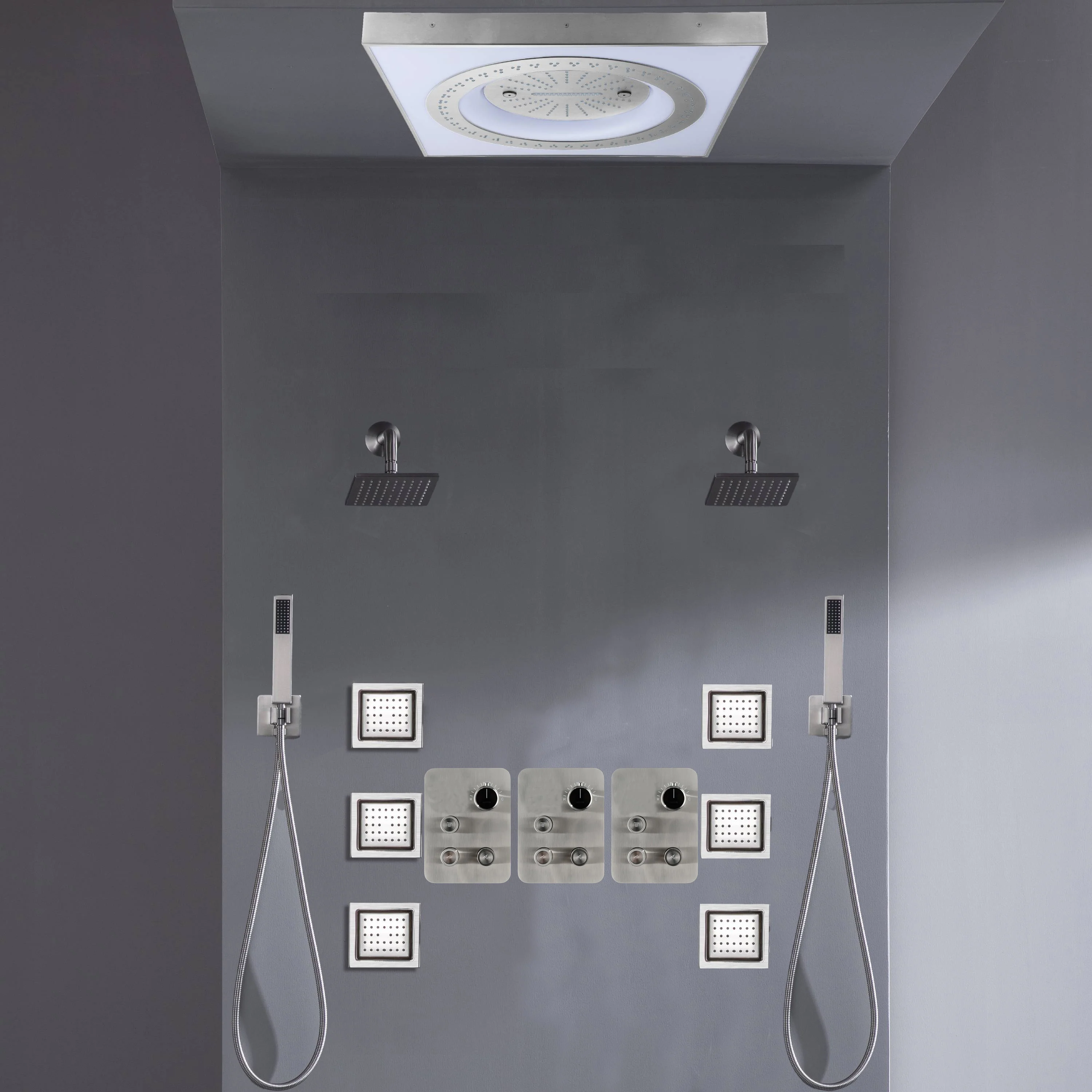 24" Flush Mount Shower Head with 9-Way Digital Faucet, Dual 6" Regular Heads, 6 Body Jets and Dual Handle Wands - Image 7