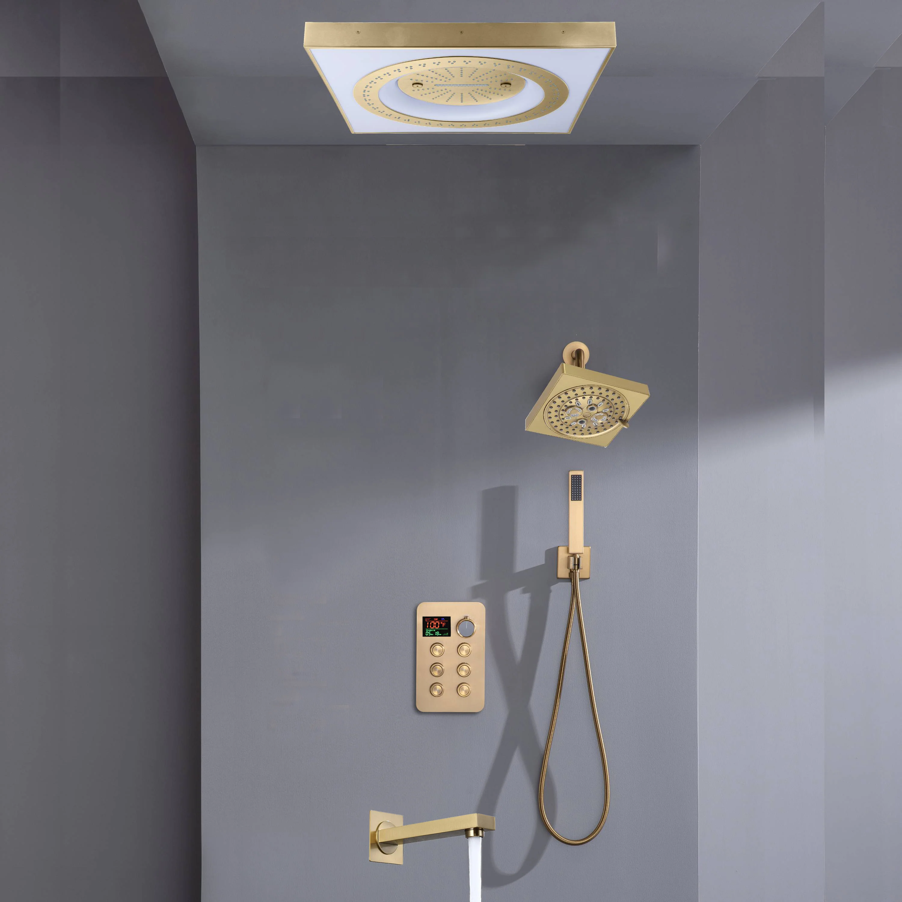 24" Flush Mount Shower Head with 6-Way Digital Faucet, 6" Regular Head, Tub Spout - Image 10