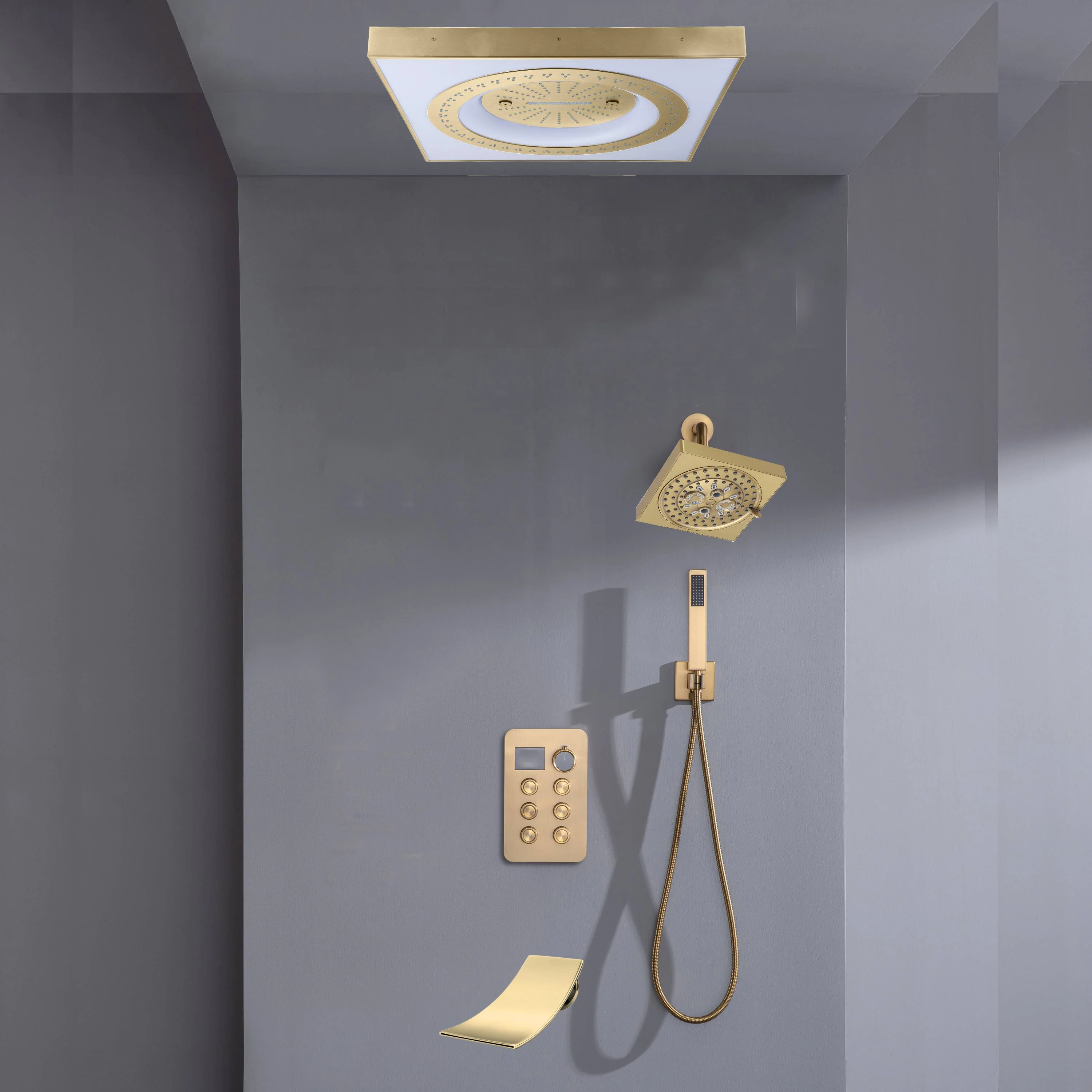 24" Flush Mount Shower Head with 6-Way Digital Faucet, 6" Regular Head, Tub Spout - Image 11