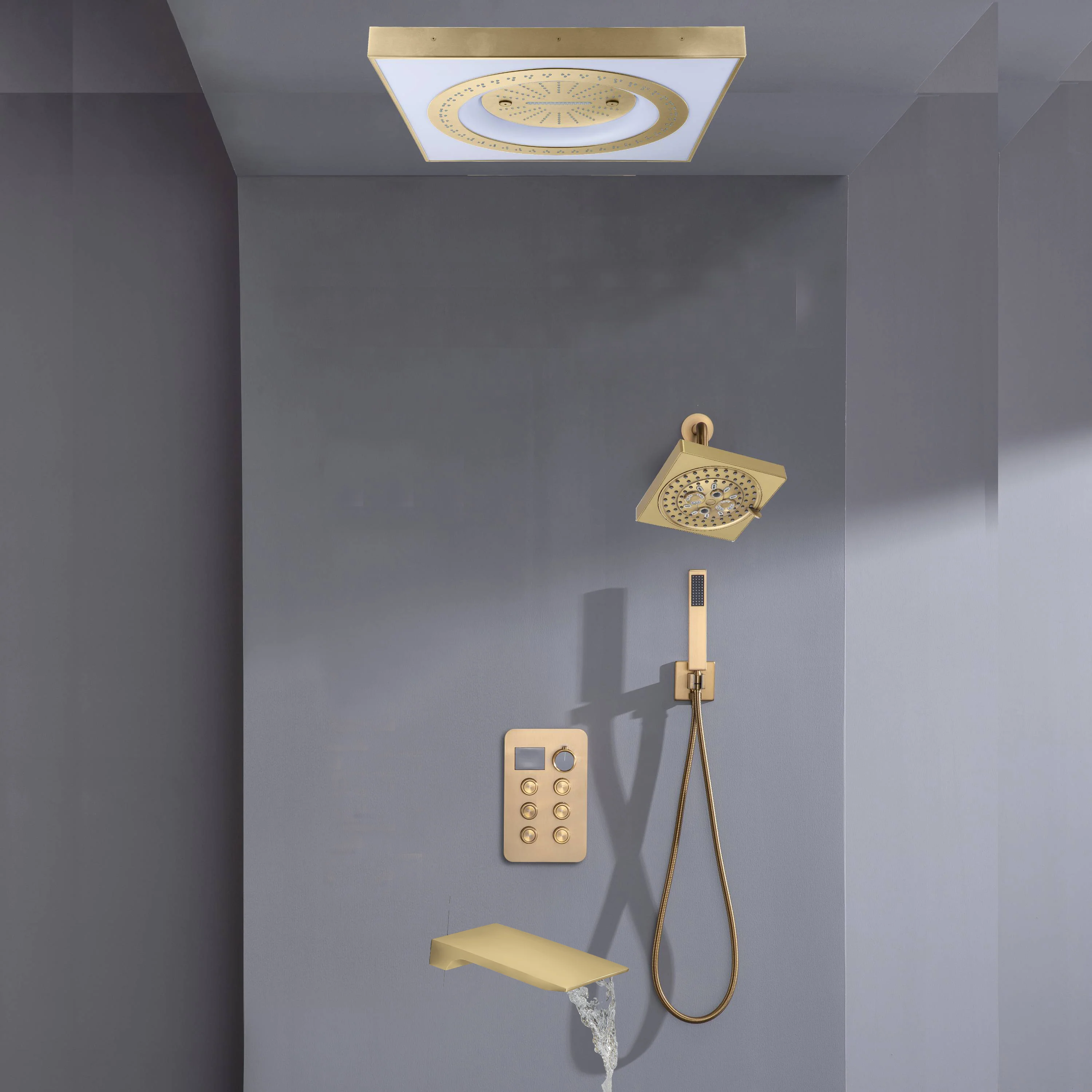24" Flush Mount Shower Head with 6-Way Digital Faucet, 6" Regular Head, Tub Spout - Image 12