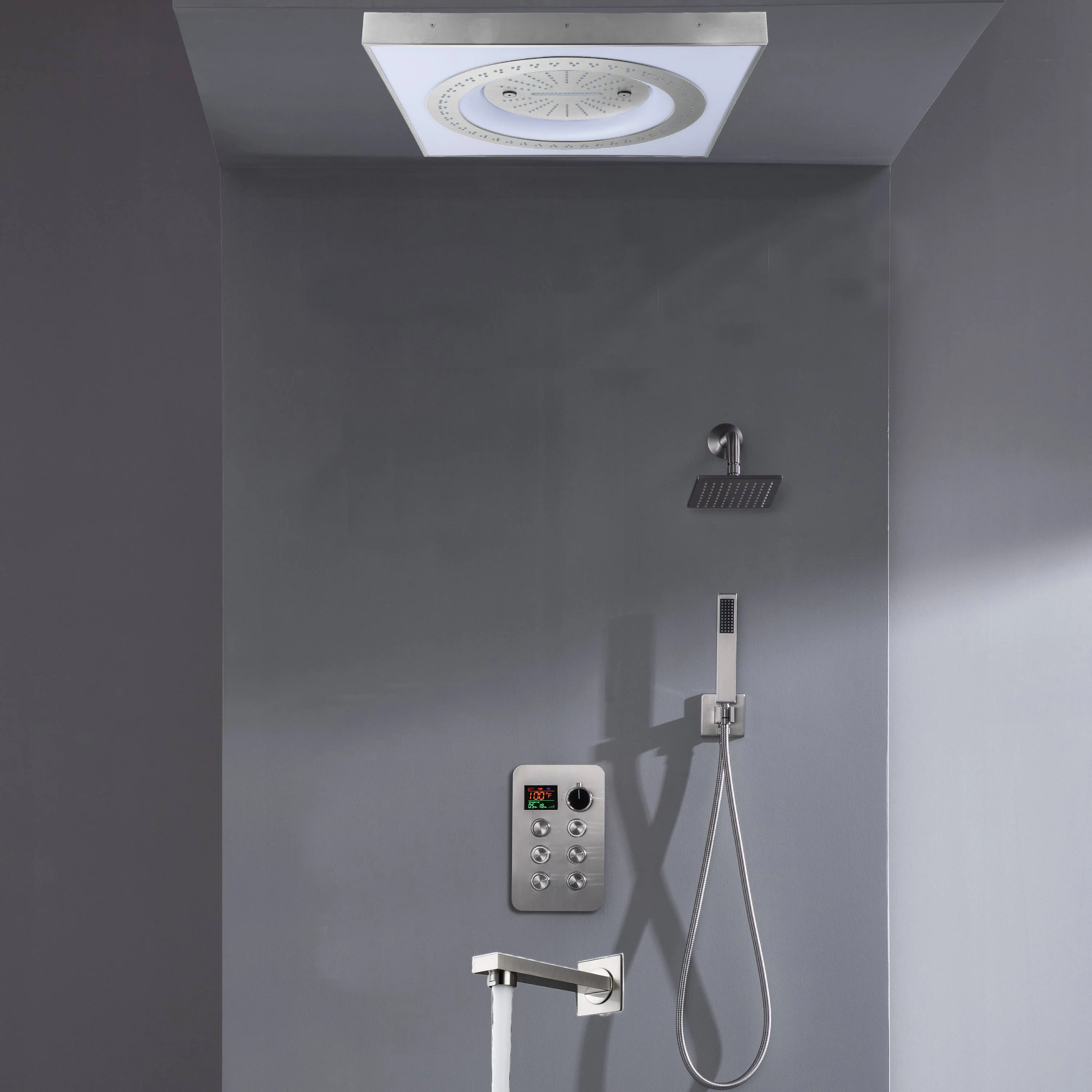 24" Flush Mount Shower Head with 6-Way Digital Faucet, 6" Regular Head, Tub Spout - Image 13