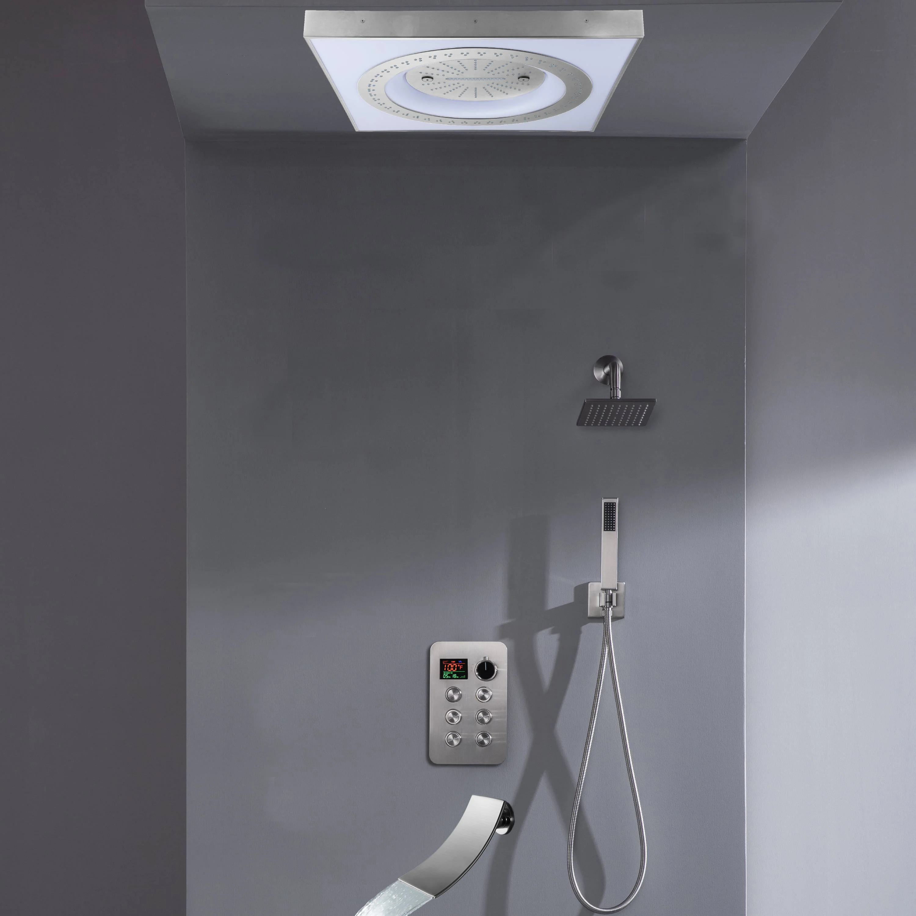 24" Flush Mount Shower Head with 6-Way Digital Faucet, 6" Regular Head, Tub Spout - Image 15
