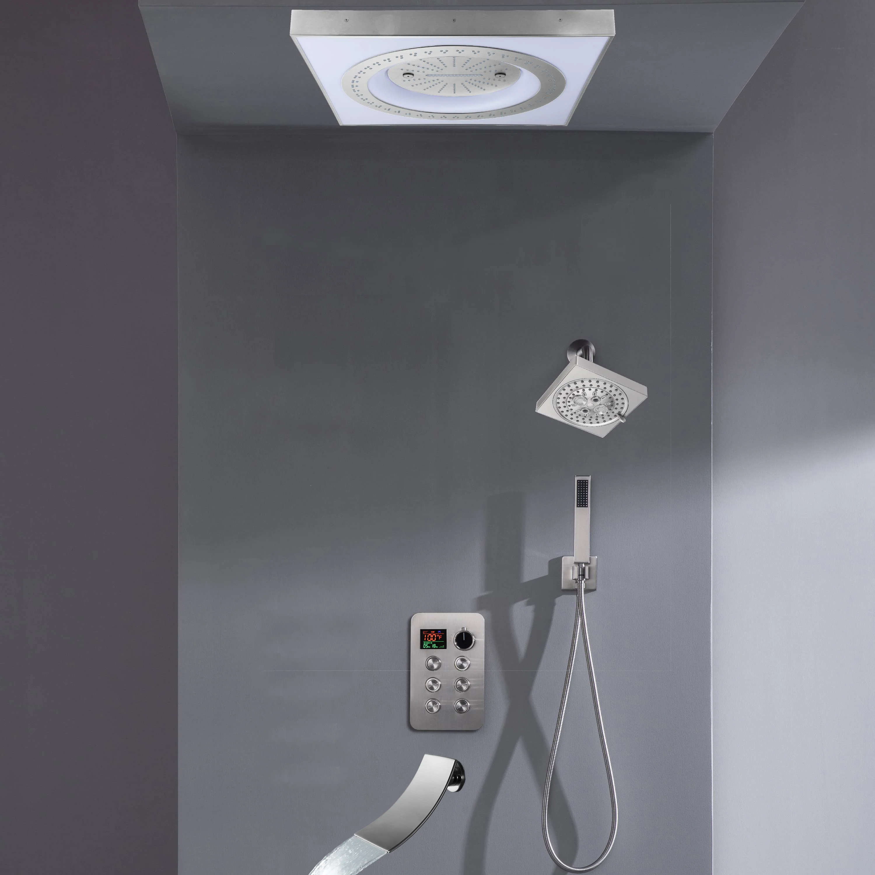 24" Flush Mount Shower Head with 6-Way Digital Faucet, 6" Regular Head, Tub Spout - Image 16