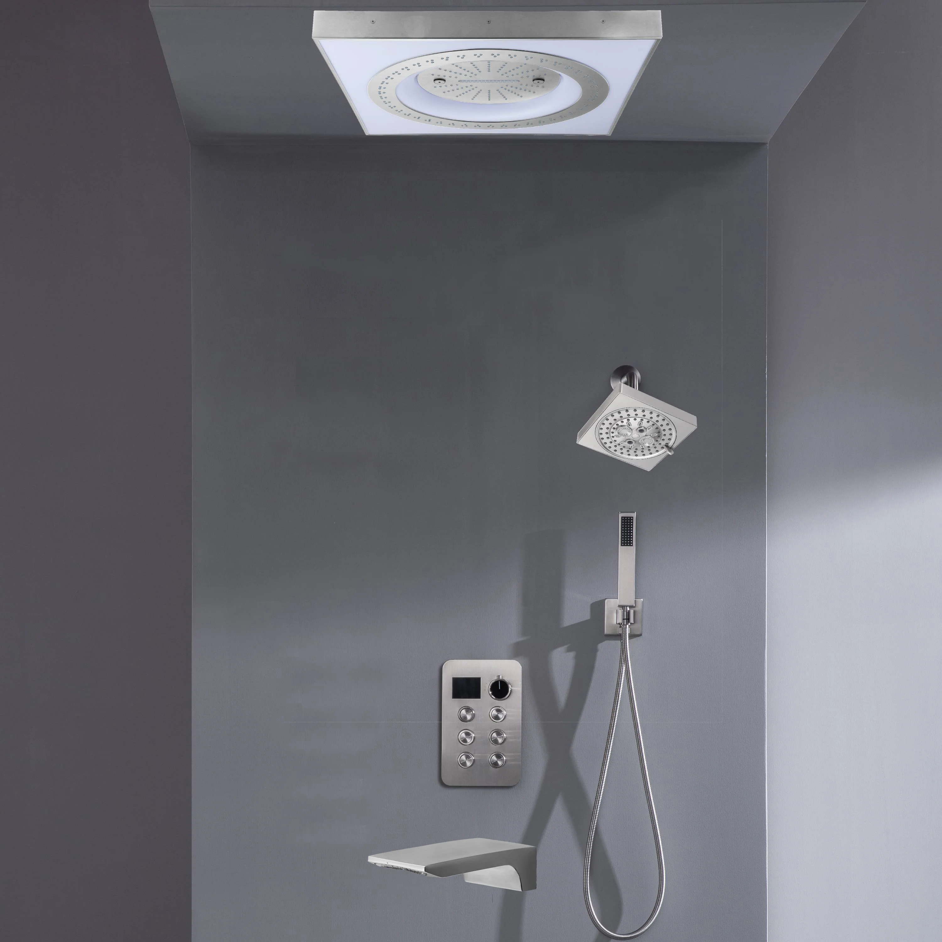 24" Flush Mount Shower Head with 6-Way Digital Faucet, 6" Regular Head, Tub Spout - Image 17