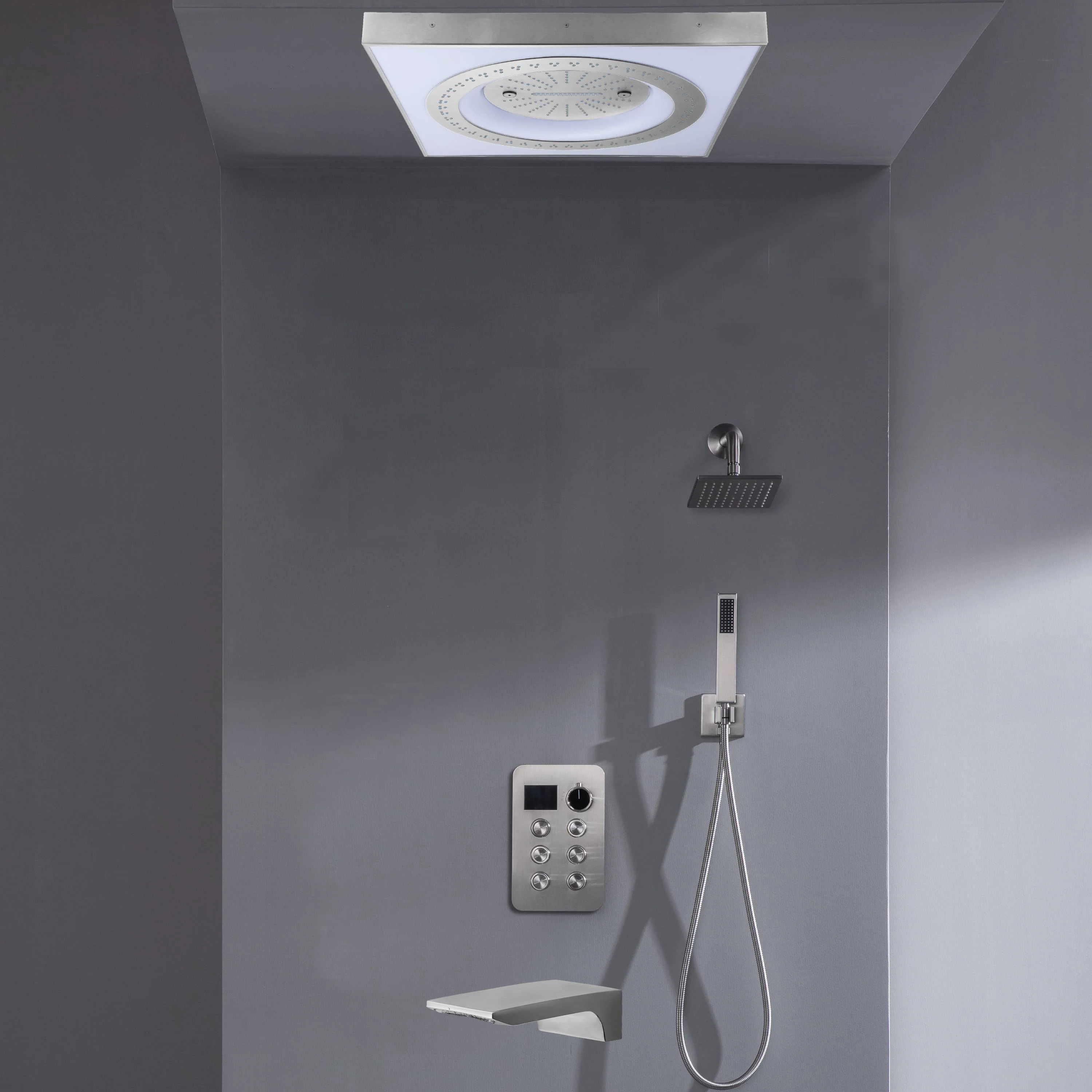 24" Flush Mount Shower Head with 6-Way Digital Faucet, 6" Regular Head, Tub Spout - Image 18