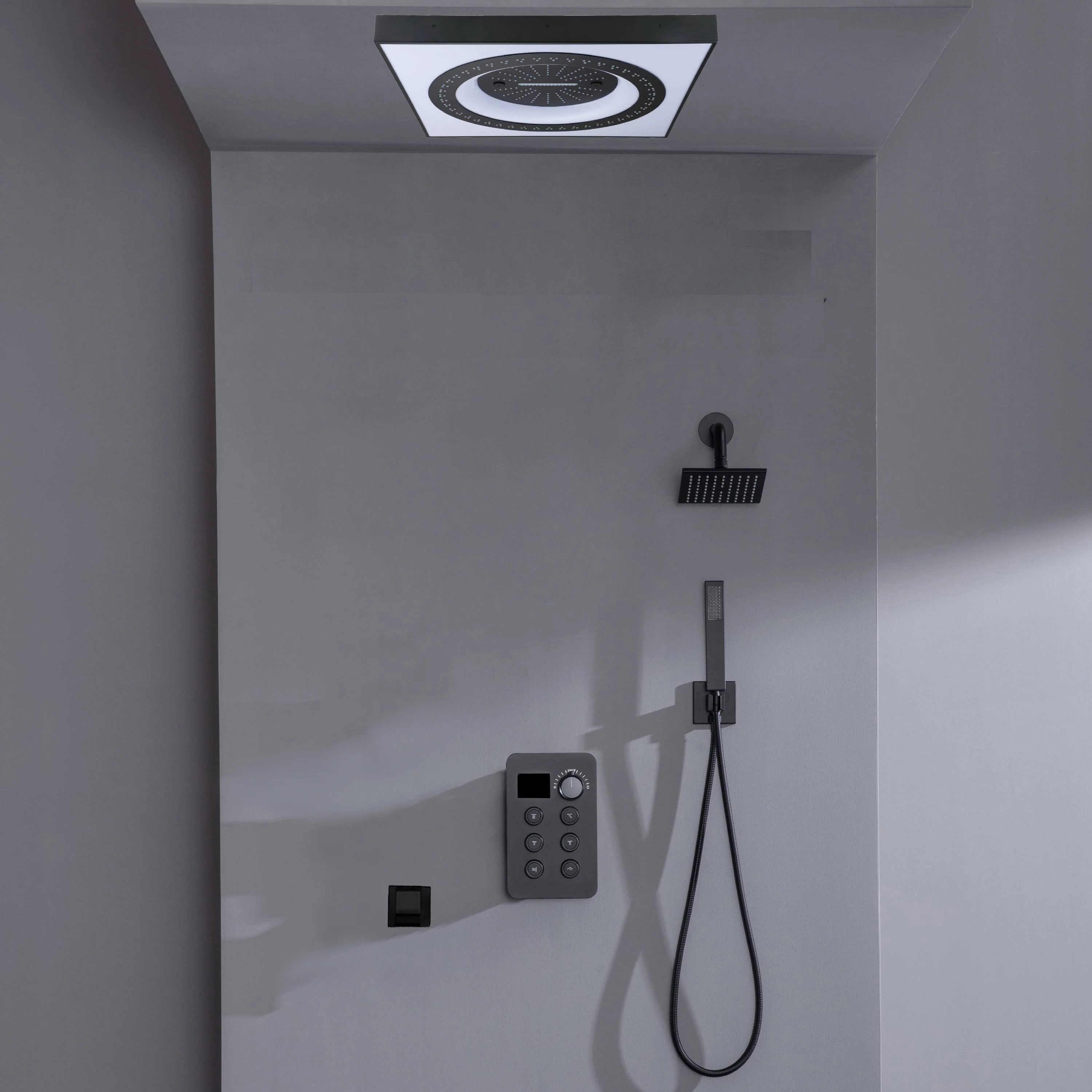 24" Flush Mount Shower Head with 6-Way Digital Faucet, 6" Regular Head, Tub Spout - Image 3