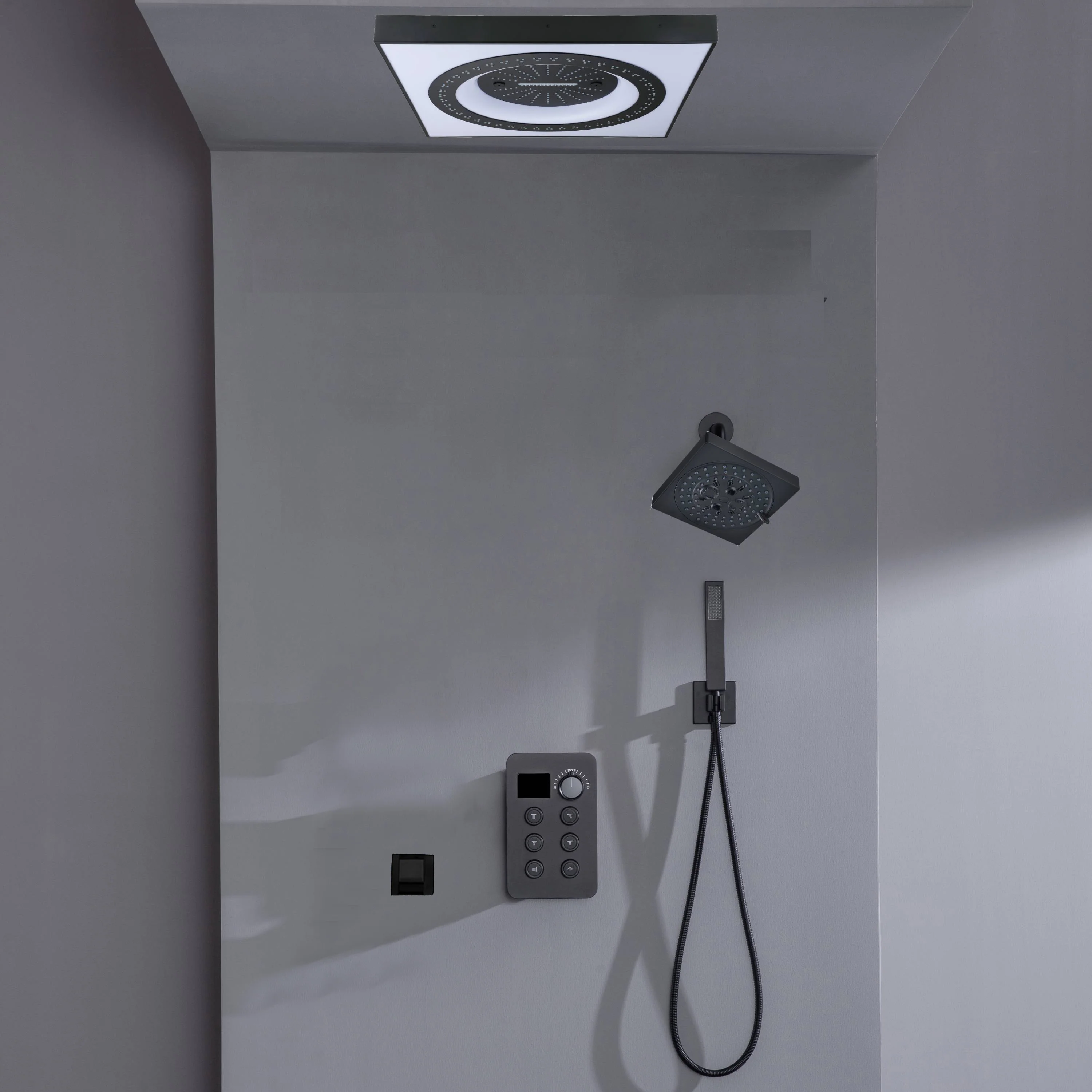 24" Flush Mount Shower Head with 6-Way Digital Faucet, 6" Regular Head, Tub Spout - Image 4