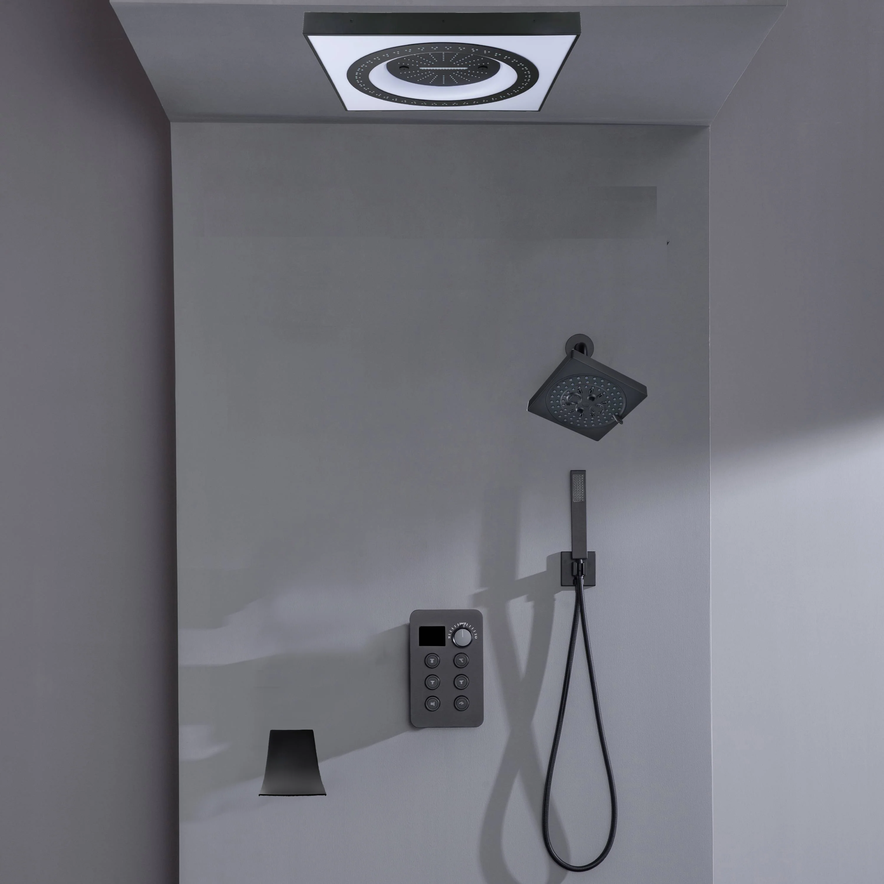 24" Flush Mount Shower Head with 6-Way Digital Faucet, 6" Regular Head, Tub Spout - Image 5