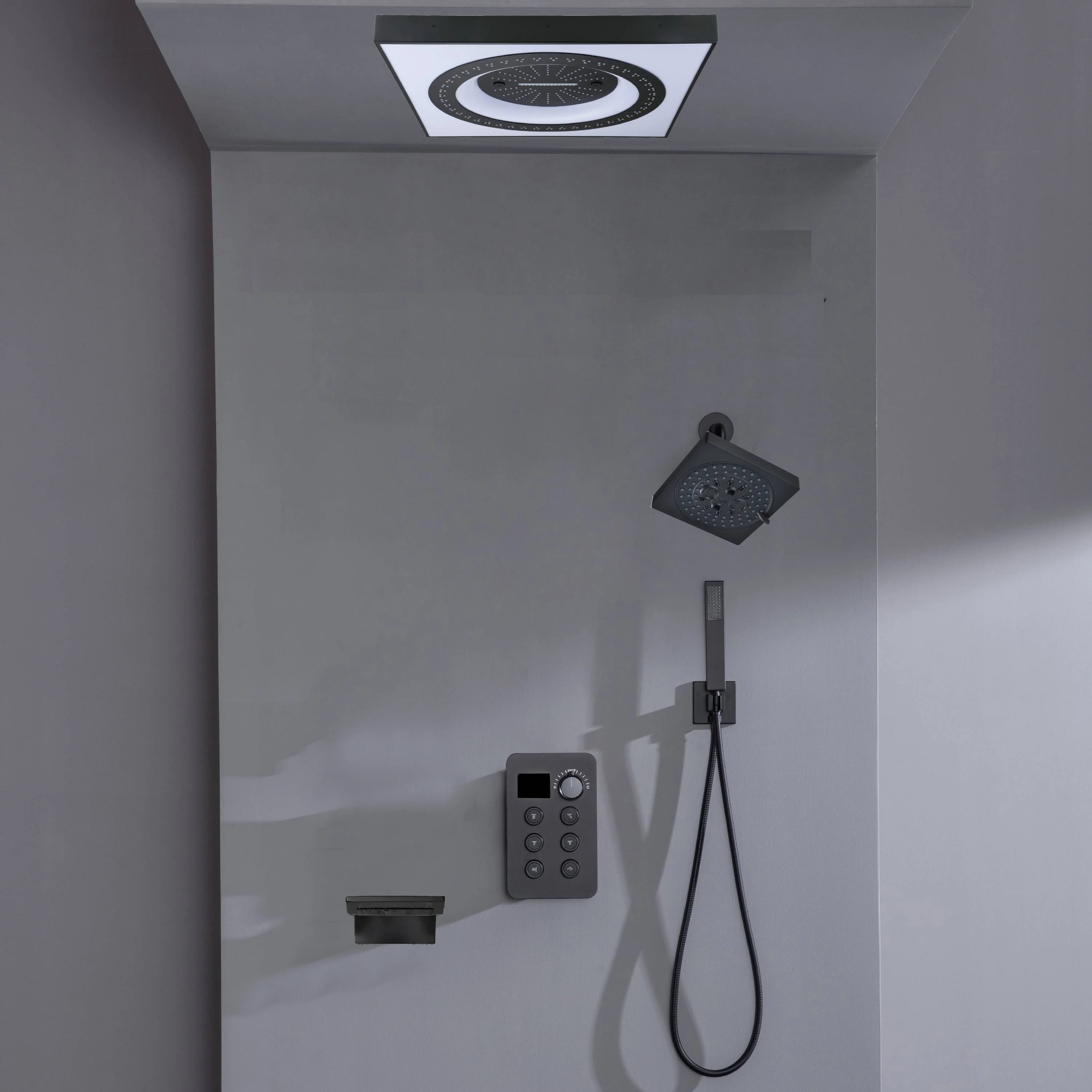 24" Flush Mount Shower Head with 6-Way Digital Faucet, 6" Regular Head, Tub Spout - Image 6