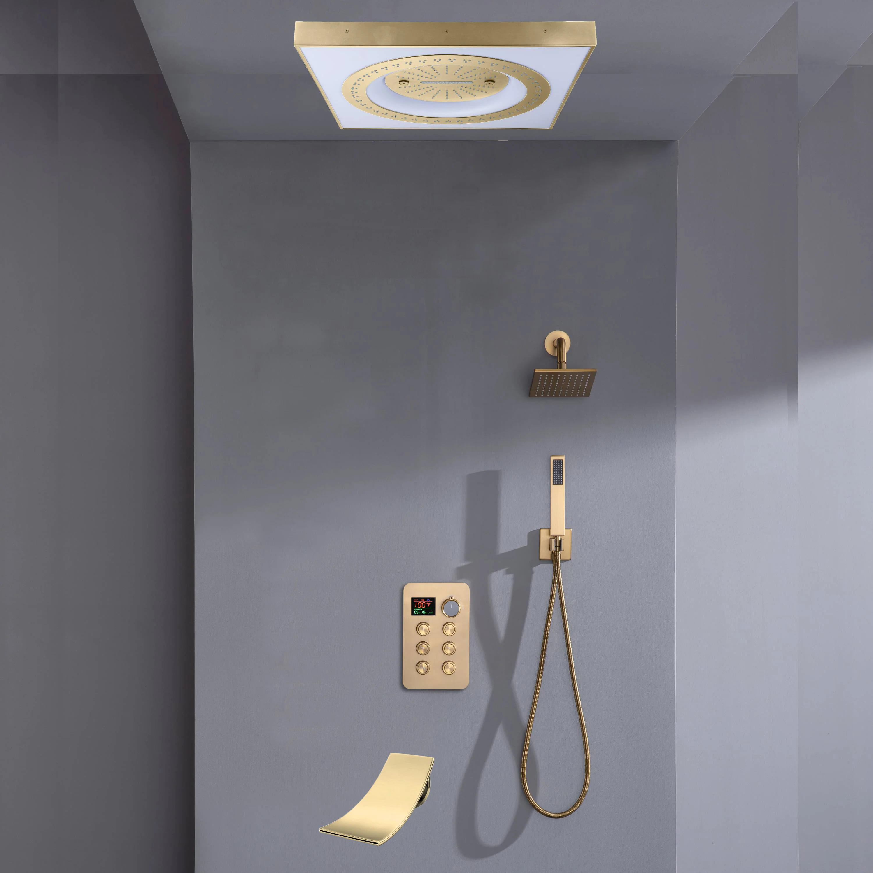 24" Flush Mount Shower Head with 6-Way Digital Faucet, 6" Regular Head, Tub Spout - Image 8