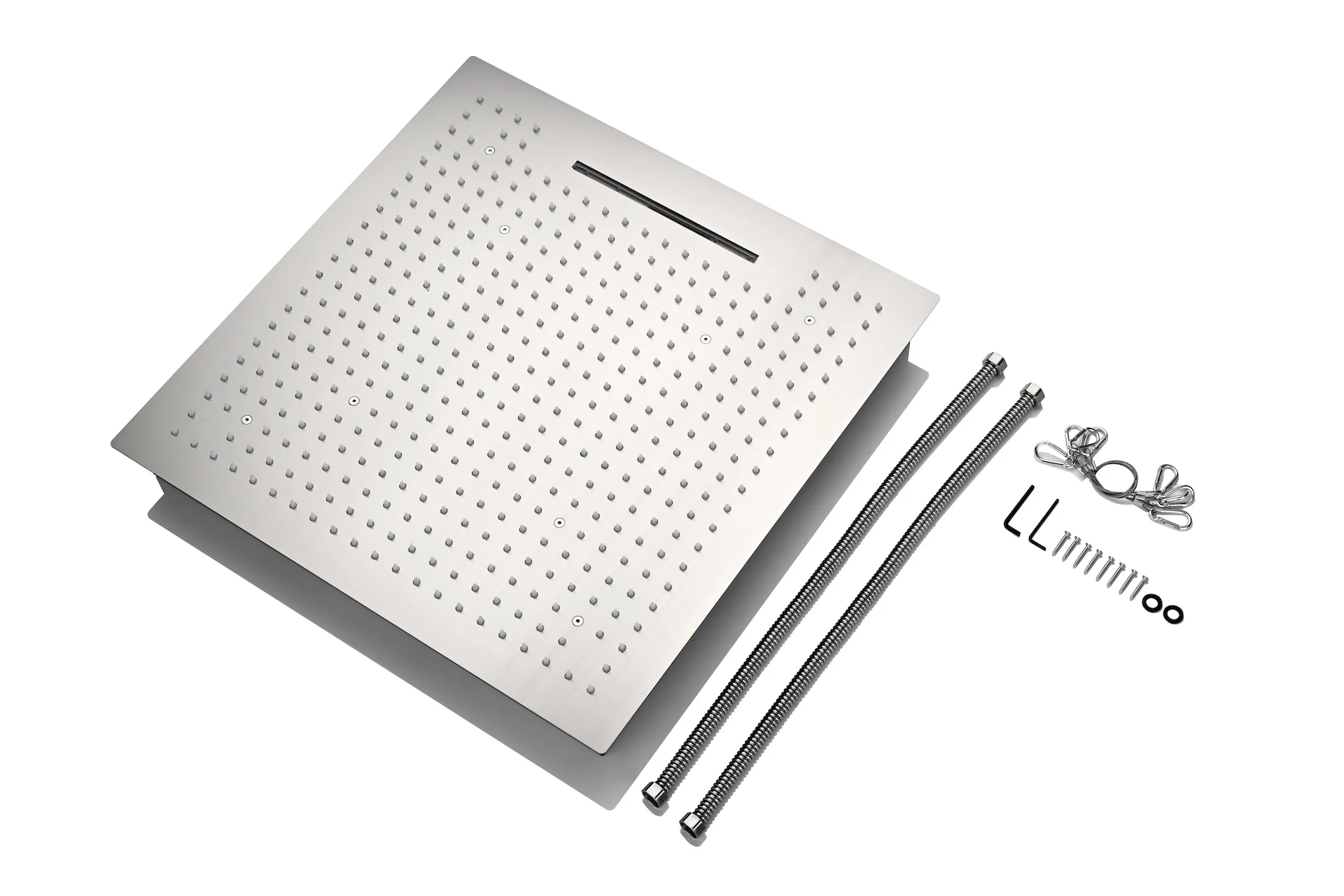24 inch flush mount rainfall waterfall shower head 6 way thermostatic shower faucet with handle wand and Body Jet and dual regular headss - Image 37