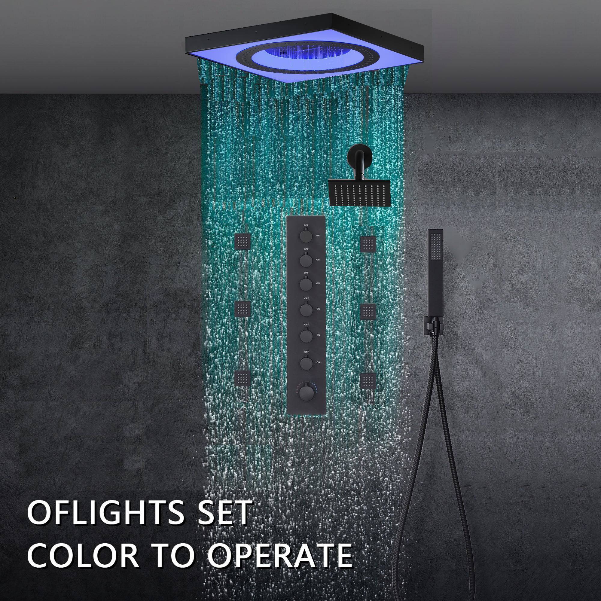 24" Flush LED Mount Rainfall Waterfall 6-Way Digital Shower System With Regular Head and 6 Body Jets - Image 2