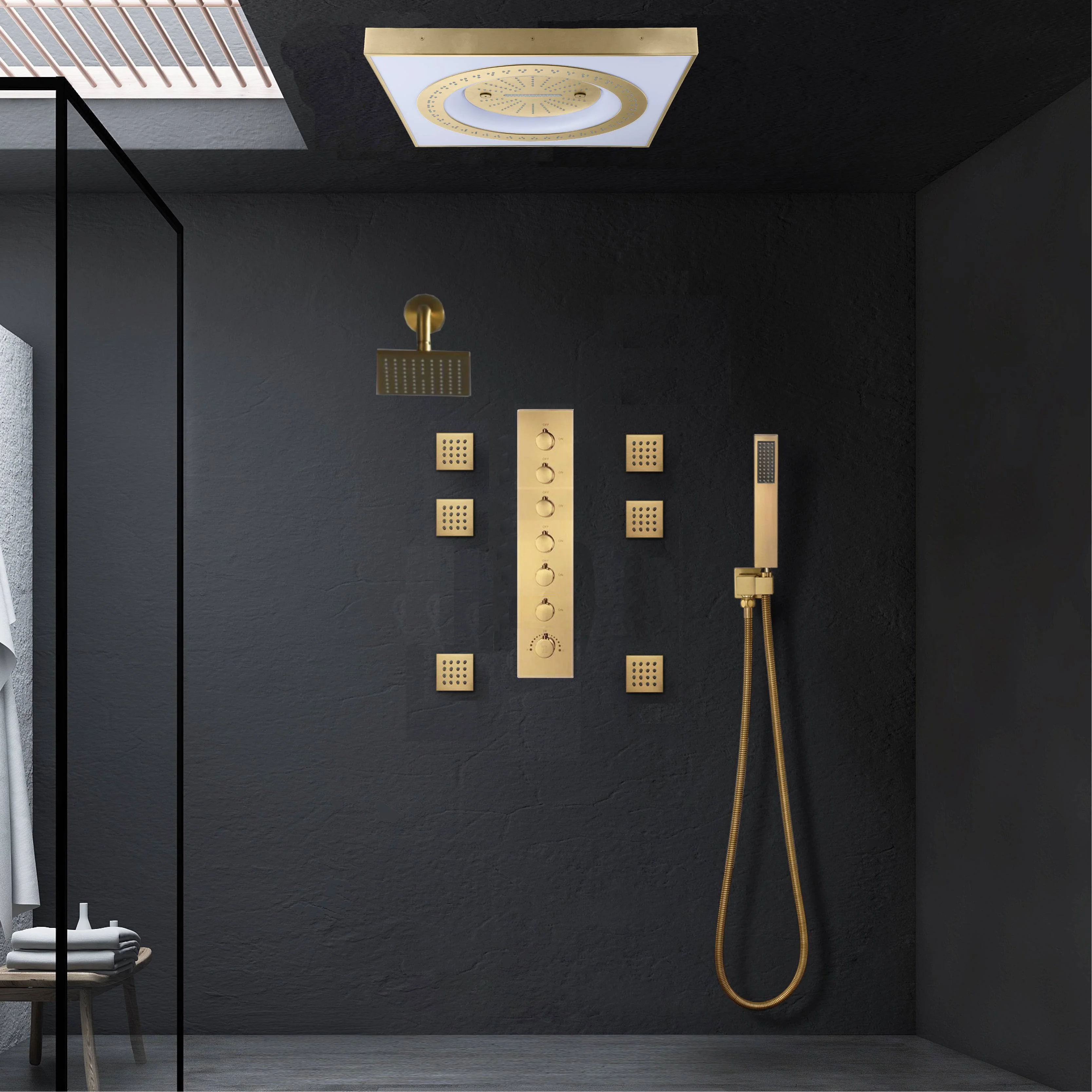 24" Flush LED Mount Rainfall Waterfall 6-Way Digital Shower System With Regular Head and 6 Body Jets - Image 21