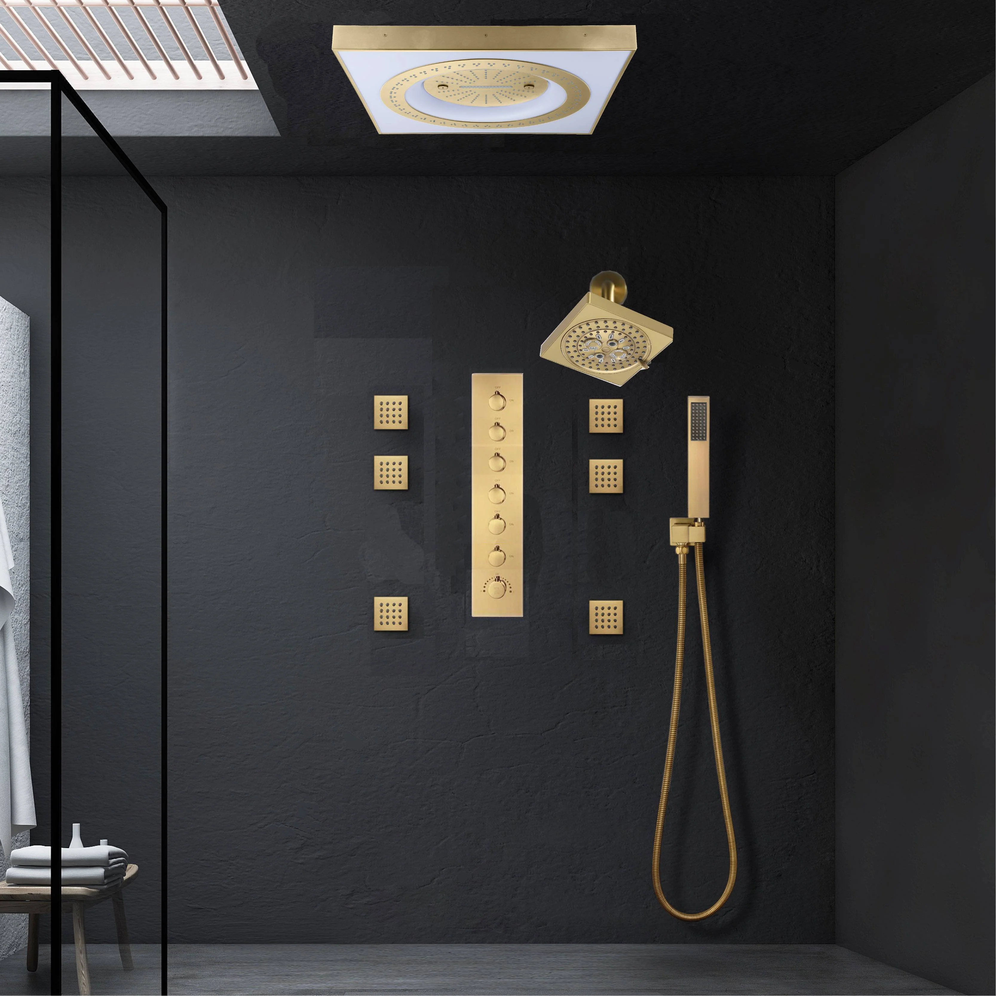 24" Flush LED Mount Rainfall Waterfall 6-Way Digital Shower System With Regular Head and 6 Body Jets - Image 23