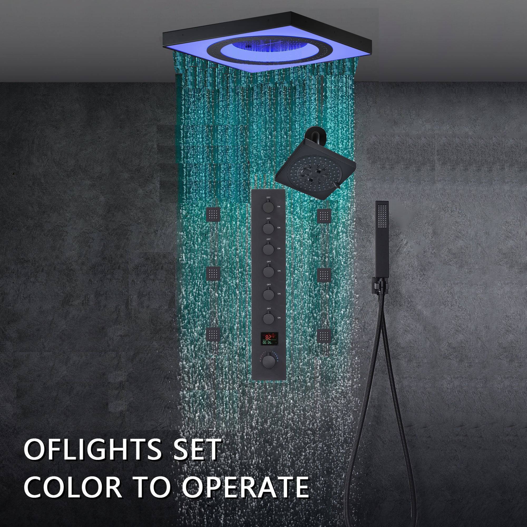 24" Flush LED Mount Rainfall Waterfall 6-Way Digital Shower System With Regular Head and 6 Body Jets - Image 3