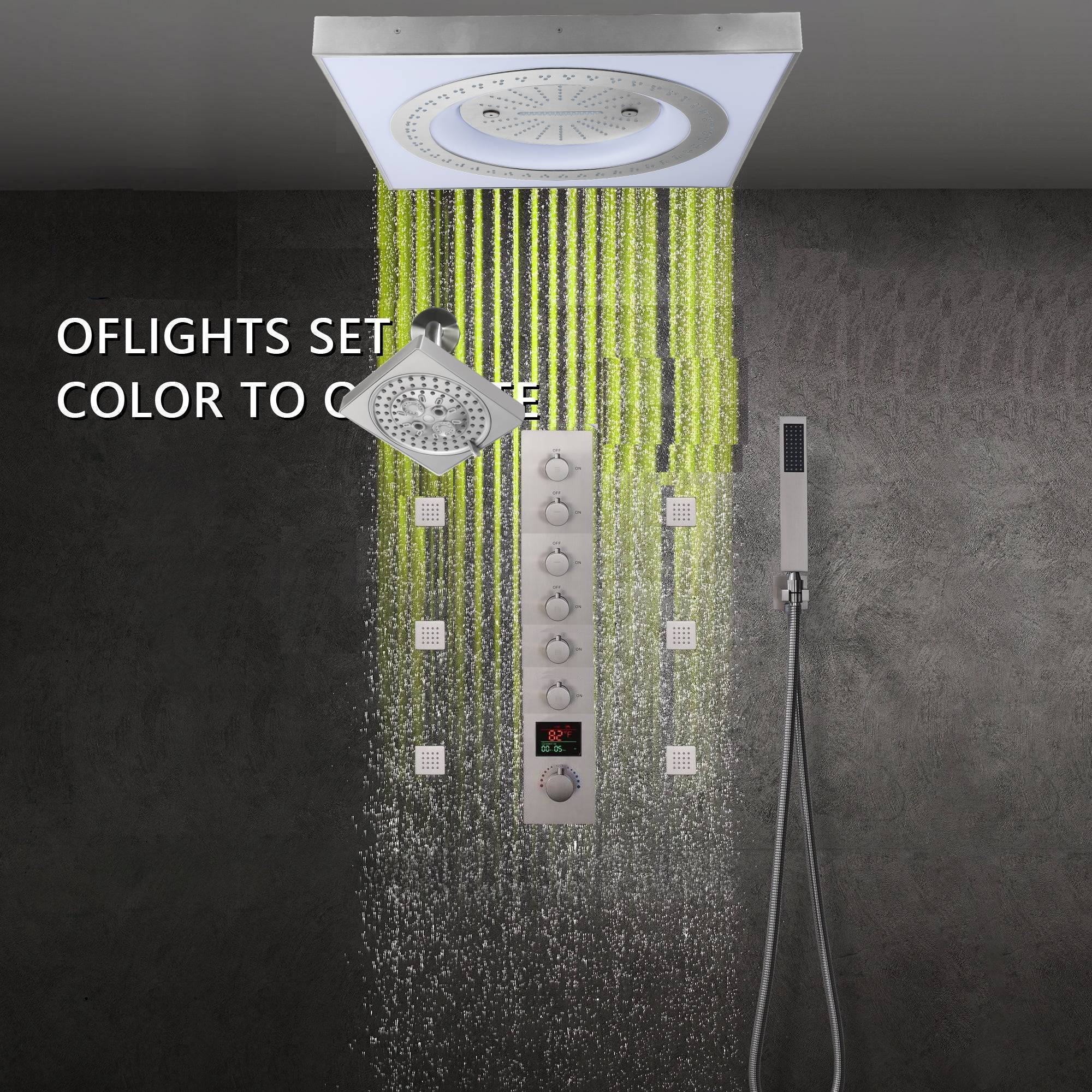 24" Flush LED Mount Rainfall Waterfall 6-Way Digital Shower System With Regular Head and 6 Body Jets - Image 37