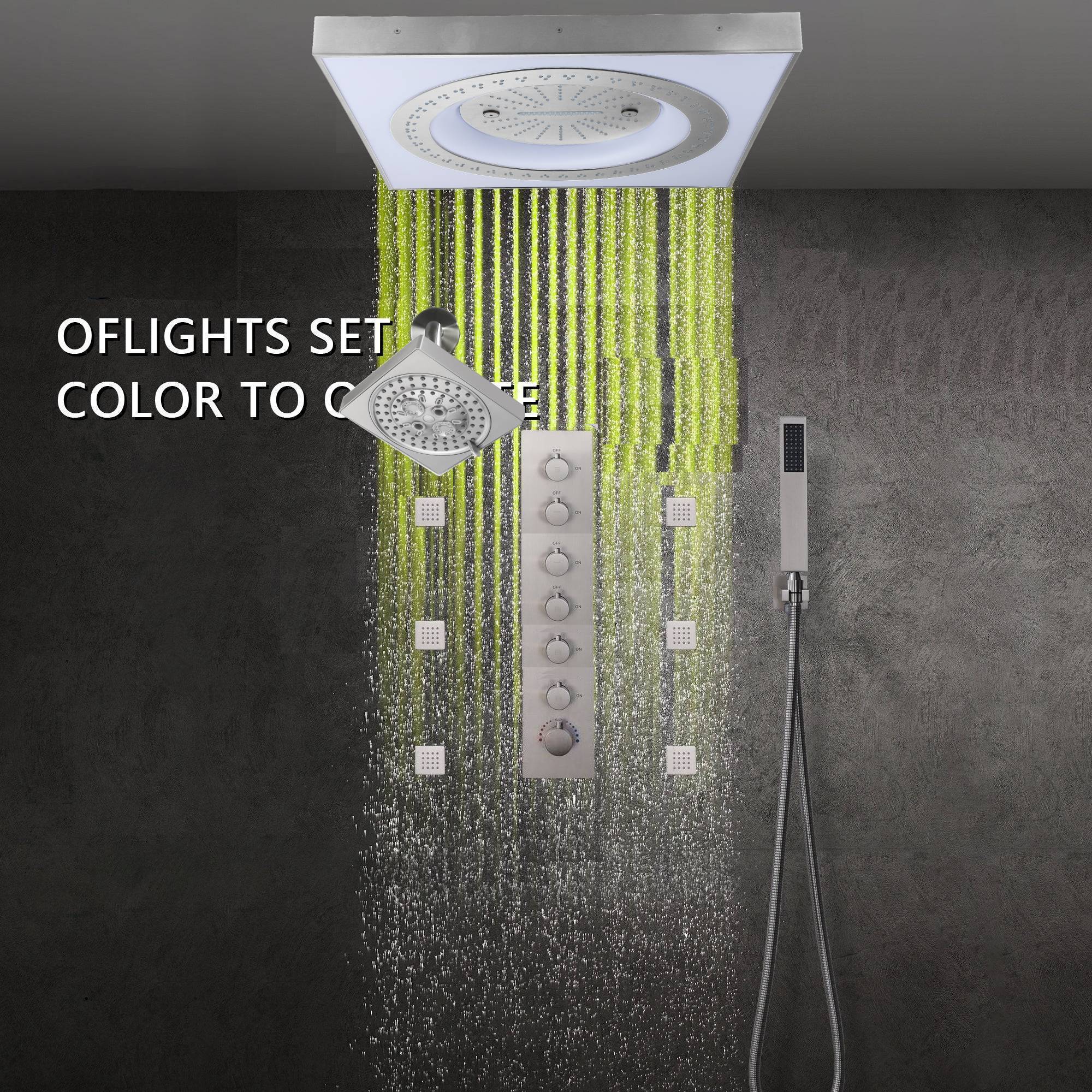 24" Flush LED Mount Rainfall Waterfall 6-Way Digital Shower System With Regular Head and 6 Body Jets - Image 38