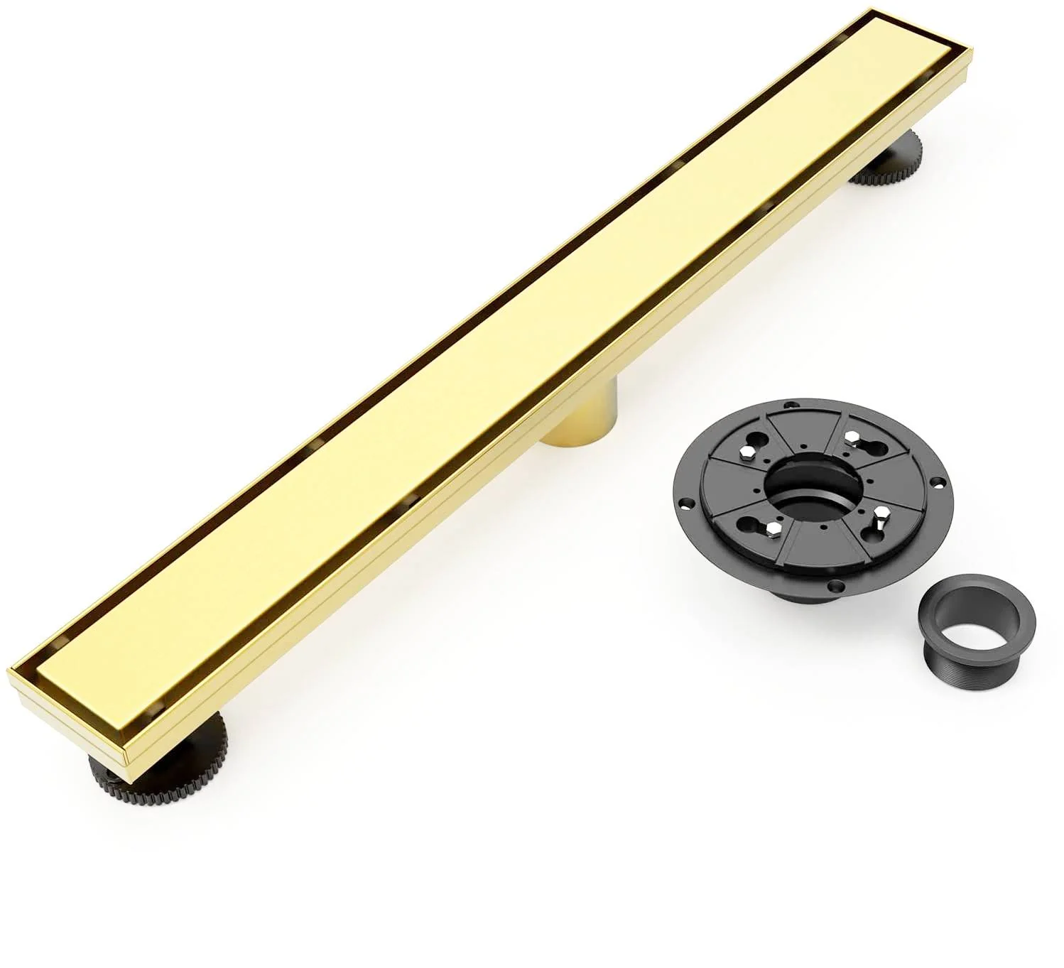 Brushed gold Linear shower drain stainless steel material 24 inch with tile insert 2-in-1 cover with hair strainer and adjustment feet - Image 3