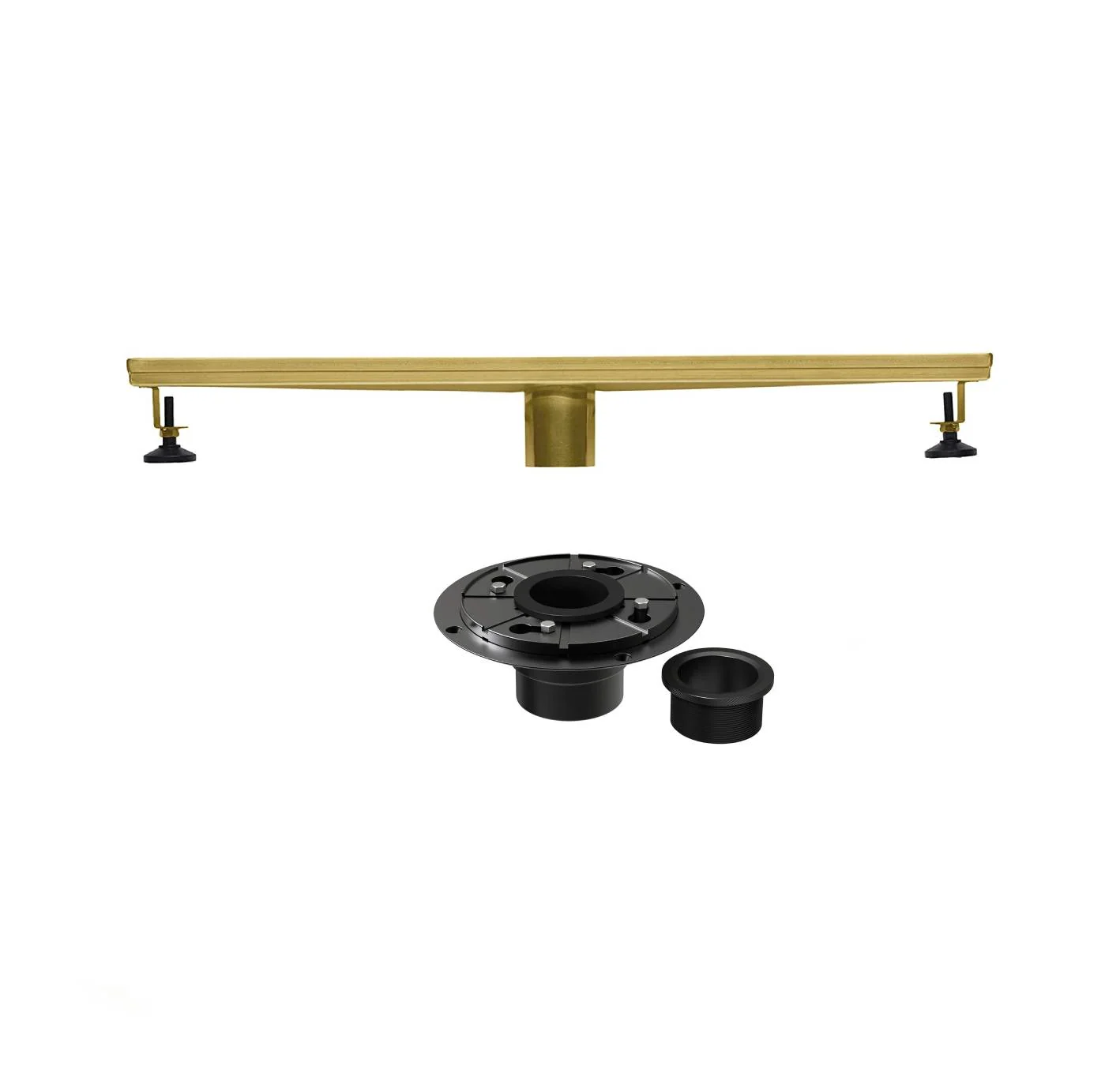 Brushed gold Linear shower drain stainless steel material 24 inch with tile insert 2-in-1 cover with hair strainer and adjustment feet - Image 4