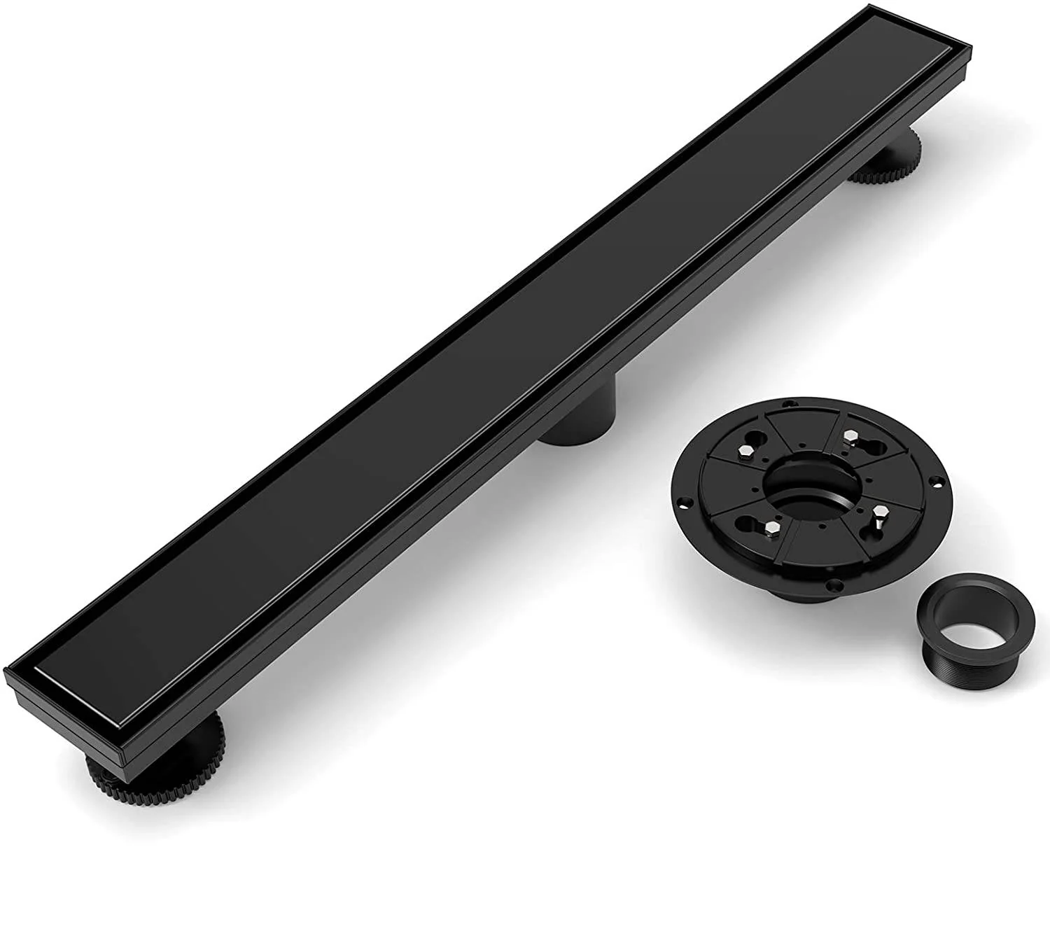 matte black Linear shower drain stainless steel material 24 inch with tile insert 2-in-1 cover with hair strainer and adjustment feet - Image 2
