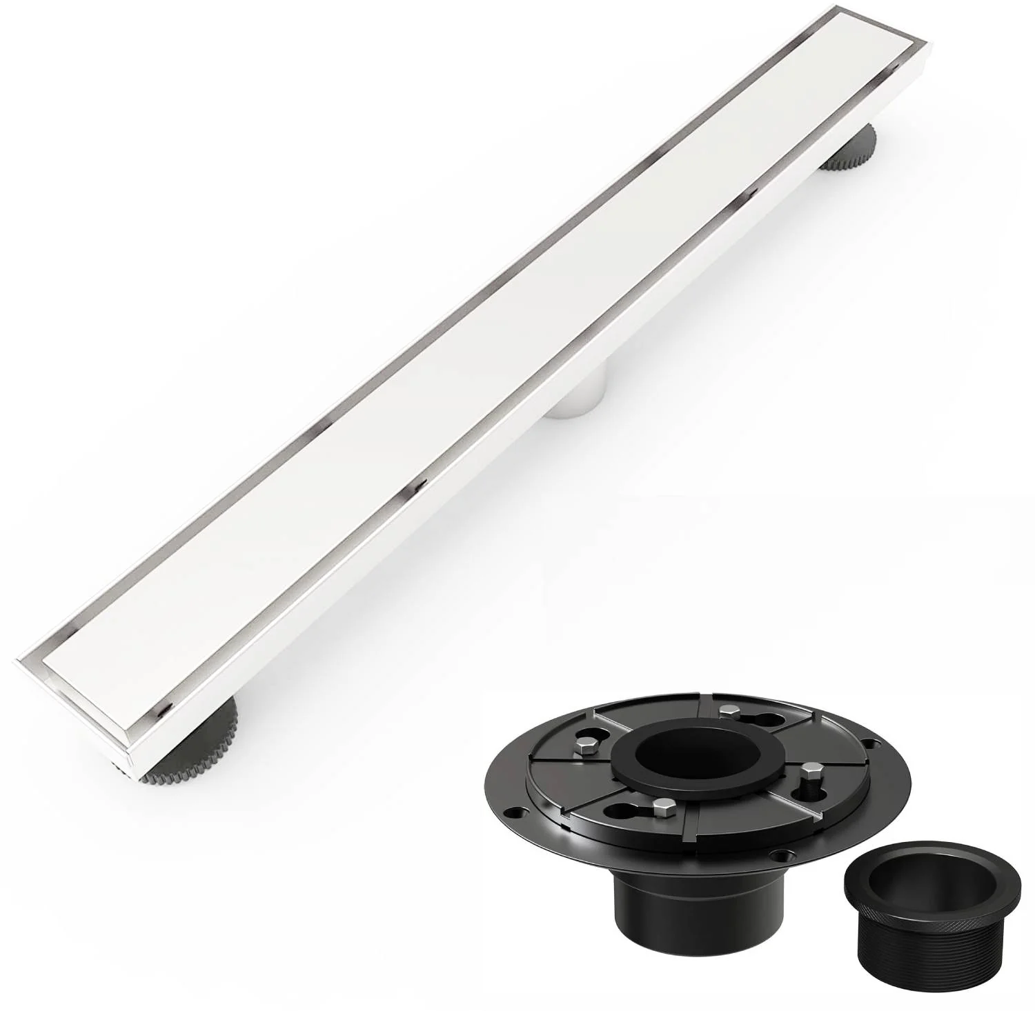 matte black Linear shower drain stainless steel material 24 inch with tile insert 2-in-1 cover with hair strainer and adjustment feet - Image 6