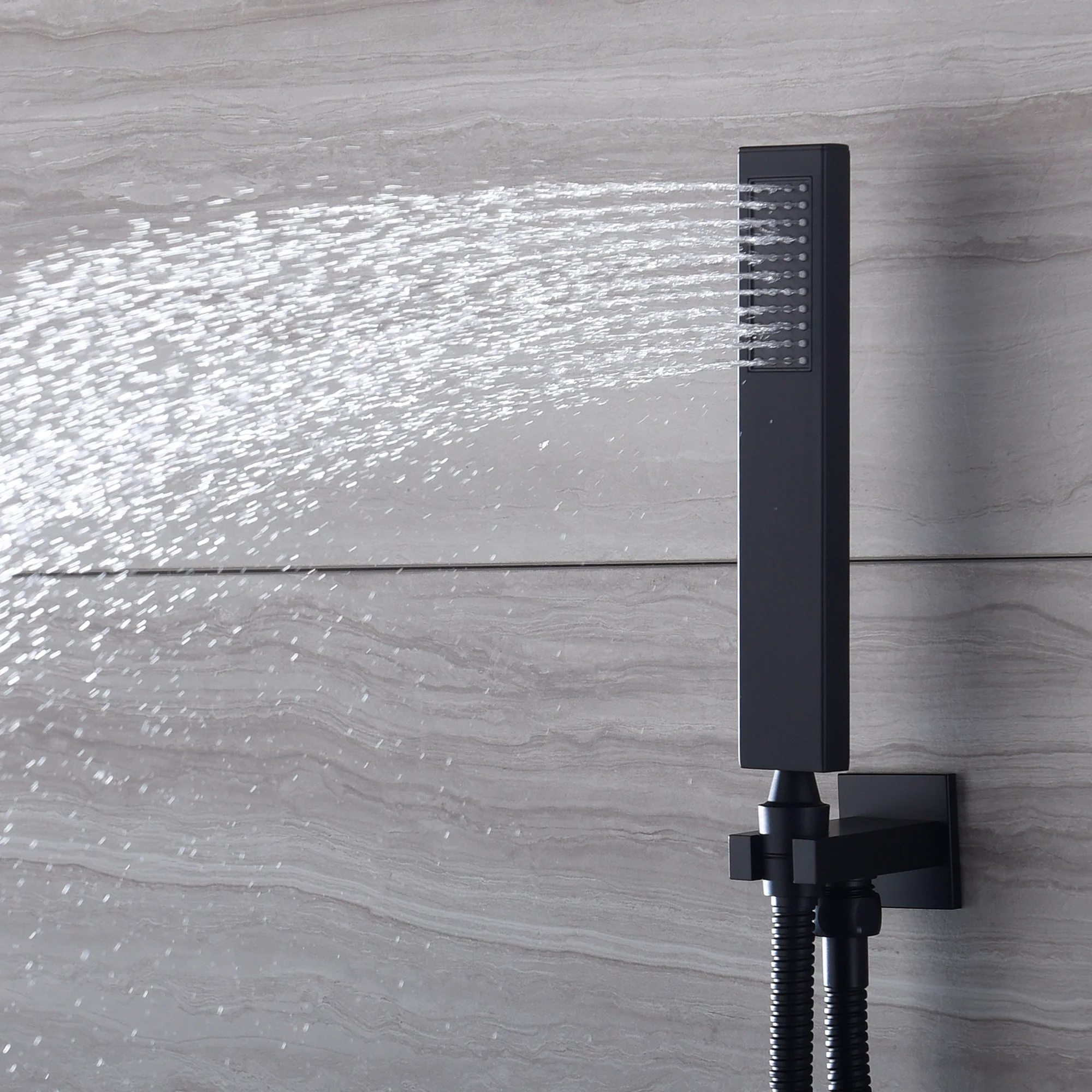 Matte Black 24" or 20" Rainfall Shower System with 4-Way Thermostatic Valve and Body Jets - Image 9