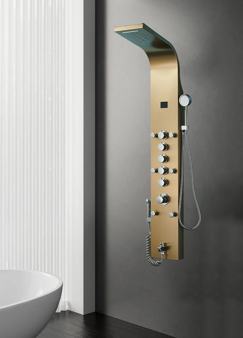 Brushed Gold or Rose Gold LED Rain & Waterfall 59'' Massage Tower - Simultaneous and Independent Functionality - Image 2