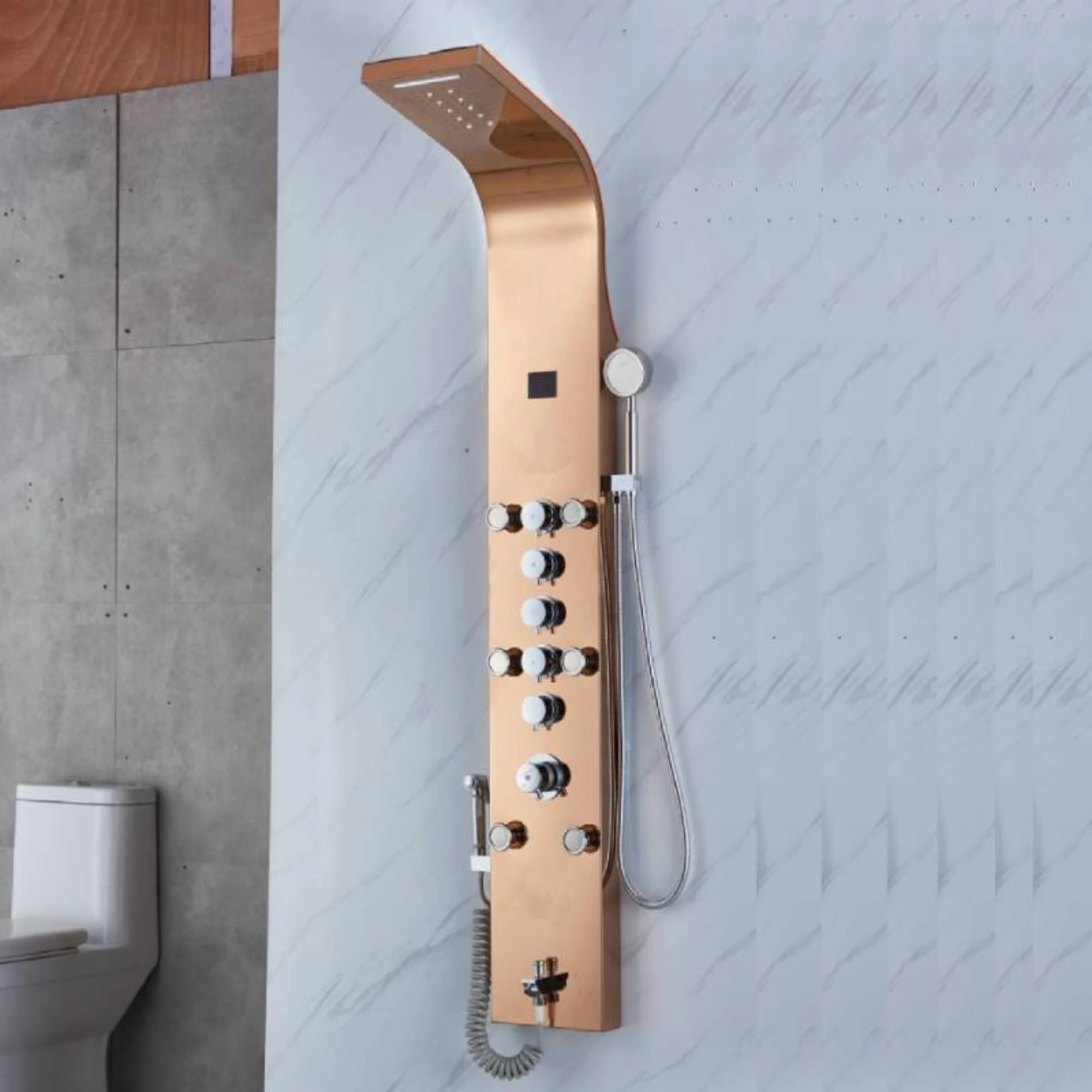 Brushed Gold or Rose Gold LED Rain & Waterfall 59'' Massage Tower - Simultaneous and Independent Functionality - Image 5