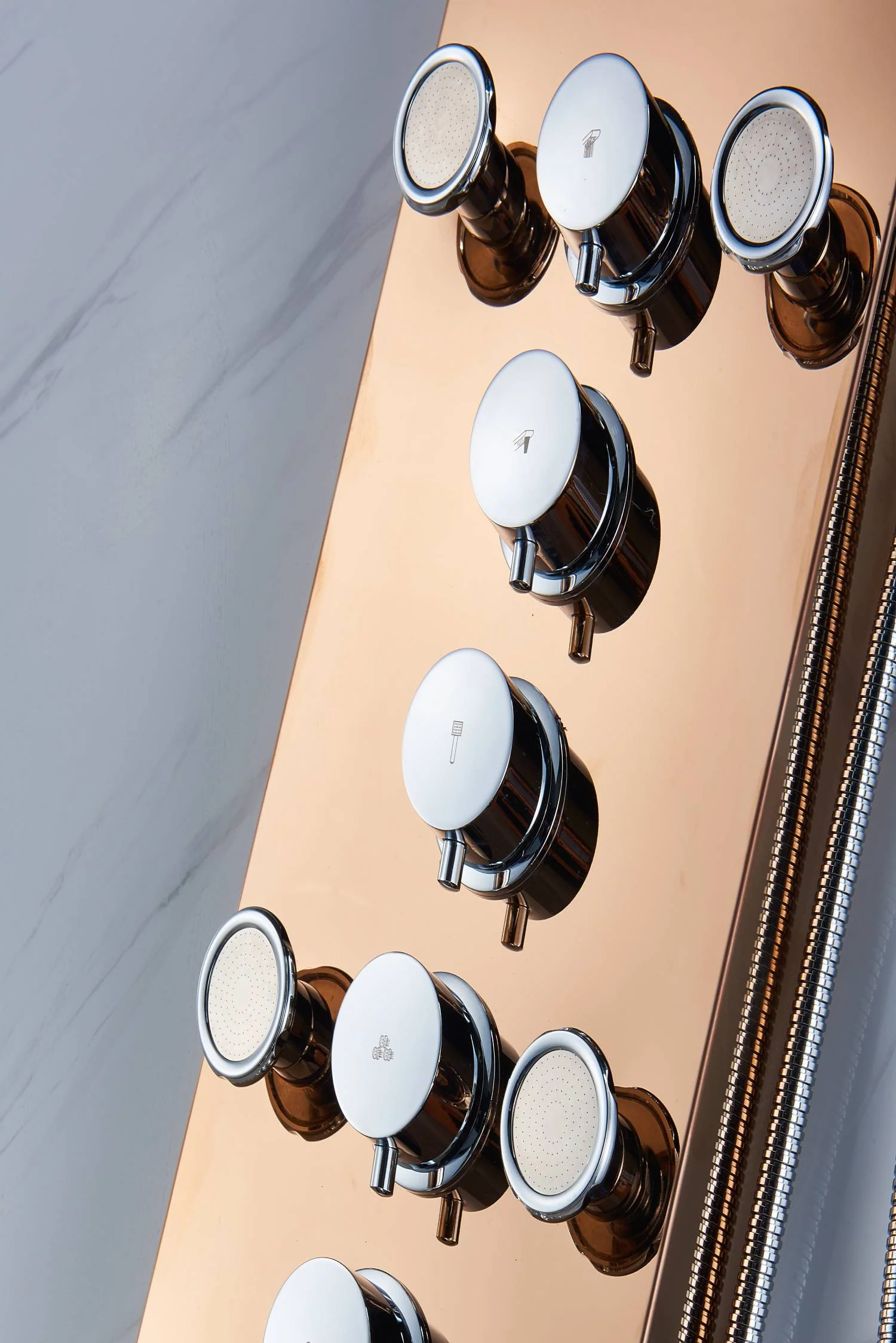 Brushed Gold or Rose Gold LED Rain & Waterfall 59'' Massage Tower - Simultaneous and Independent Functionality - Image 6