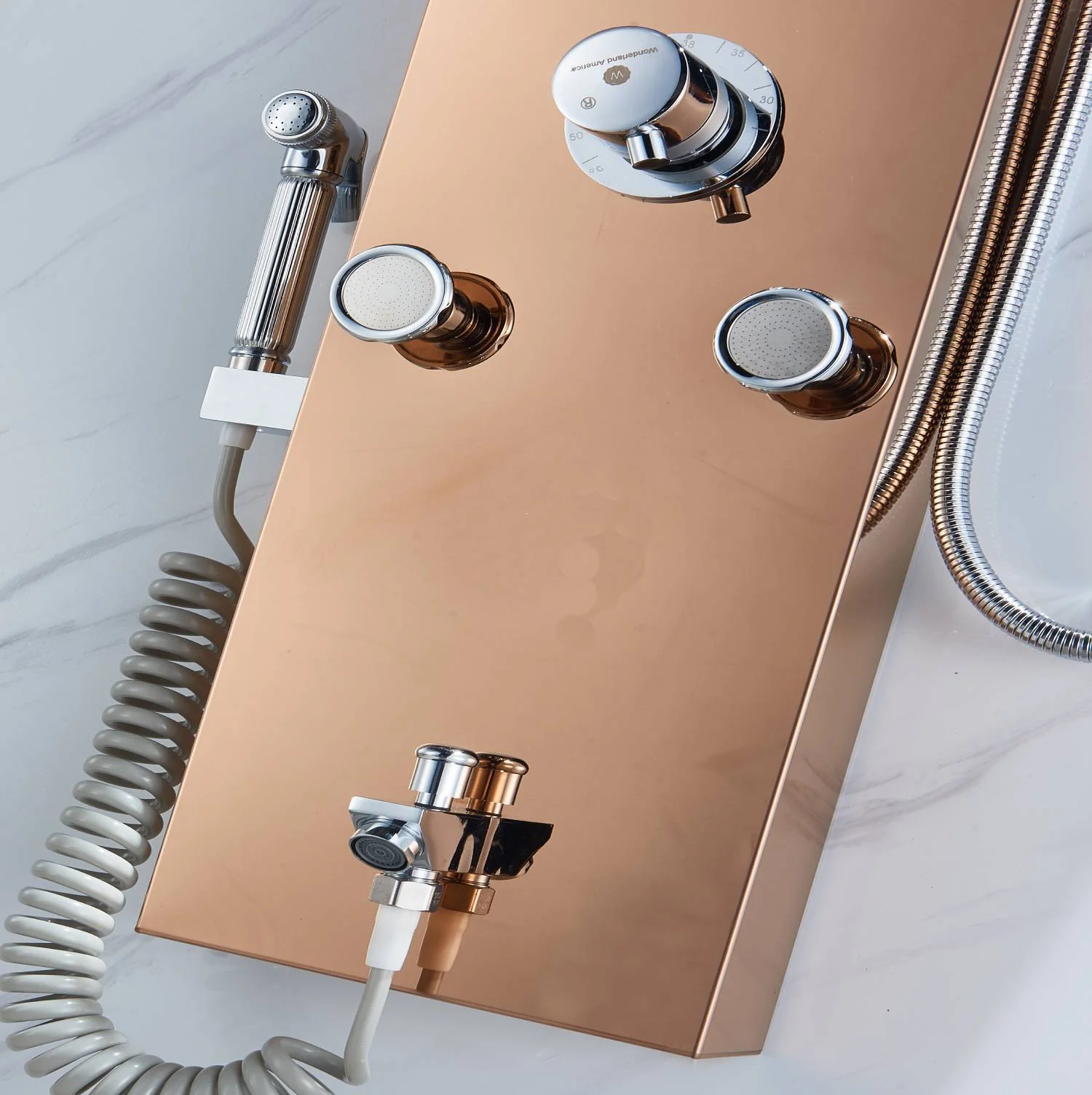 Brushed Gold or Rose Gold LED Rain & Waterfall 59'' Massage Tower - Simultaneous and Independent Functionality - Image 8