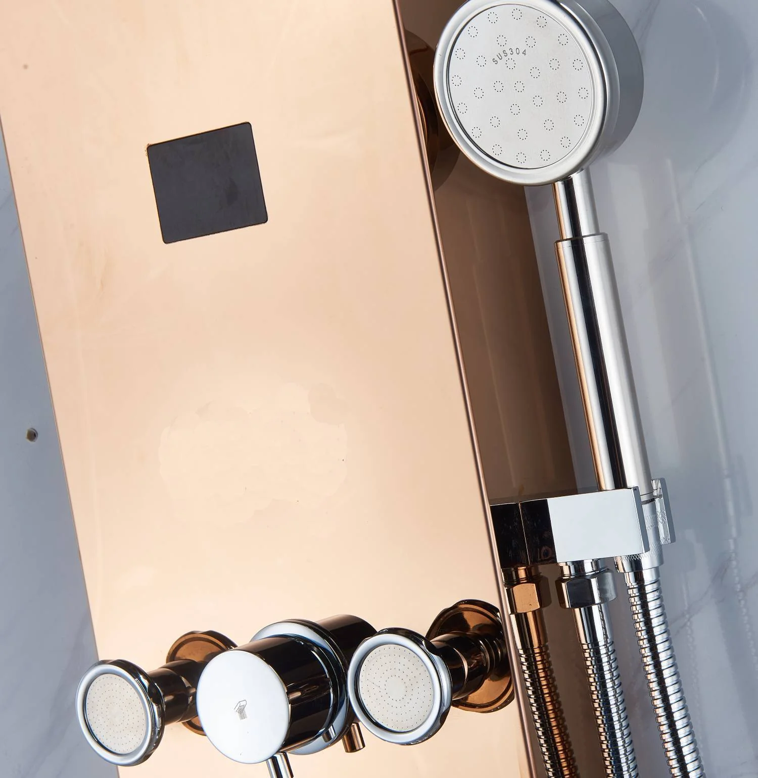 Brushed Gold or Rose Gold LED Rain & Waterfall 59'' Massage Tower - Simultaneous and Independent Functionality - Image 9