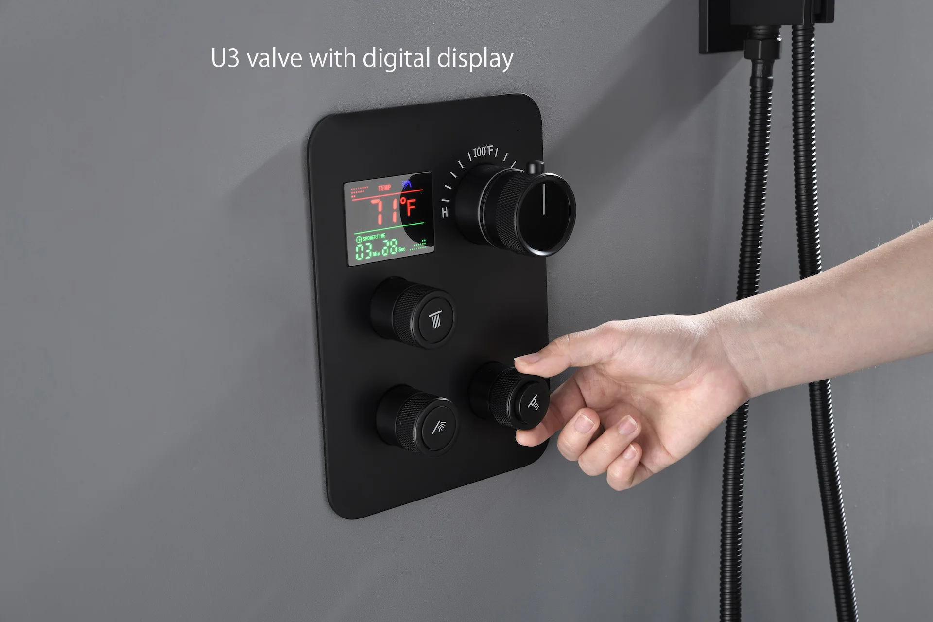 Matte Black 3-Way Thermostatic Shower System: 12'' or 16'' Rain Head, Optional LED, Simultaneous Function - Image 12