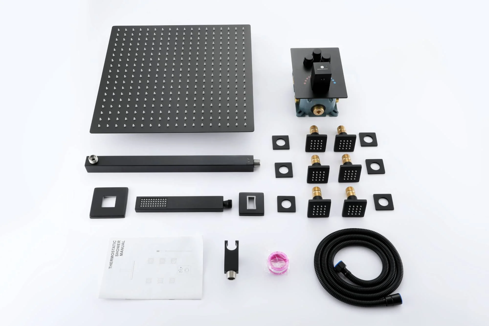 Matte Black 3-Way Thermostatic Shower System: 12'' or 16'' Rain Head, Optional LED, Simultaneous Function - Image 15
