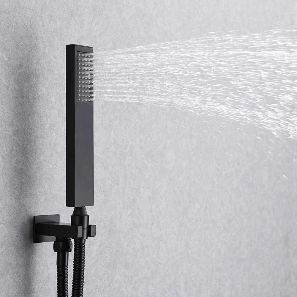 Matte Black 3-Way Thermostatic Shower System: 12'' or 16'' Rain Head, Optional LED, Simultaneous Function - Image 18