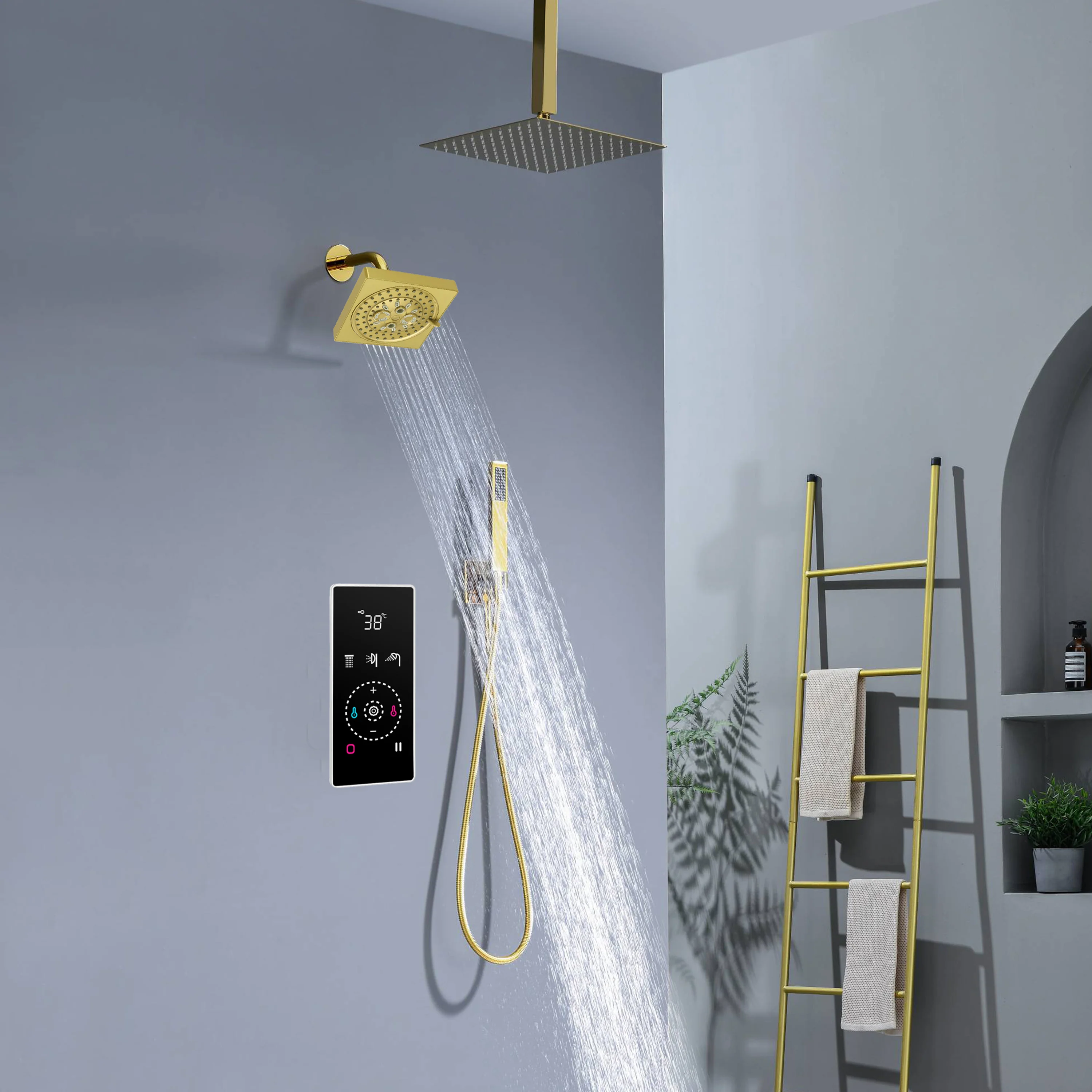 3 Way Thermal Digital Touchscreen Shower Faucet with regular head and rainfall head,Handle Shower - Image 25