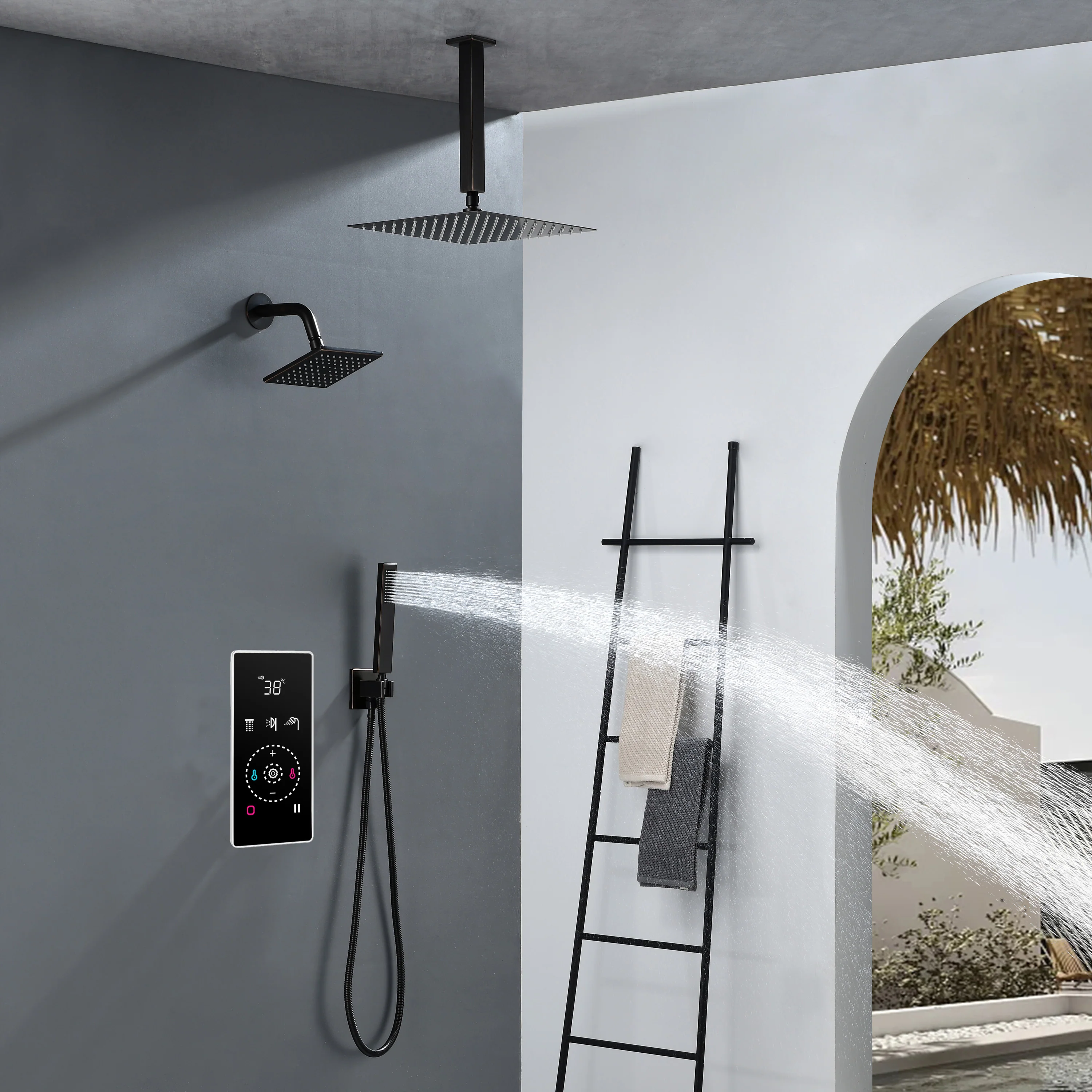 3 Way Thermal Digital Touchscreen Shower Faucet with regular head and rainfall head,Handle Shower - Image 8