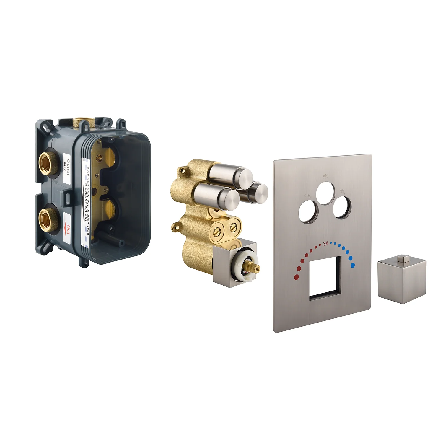 Brushed Nickel Wall Mount 3-Way Thermostatic Shower Valve System with Tub Spout - Image 14