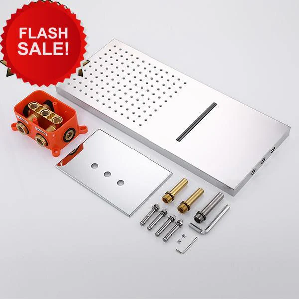 4 way thermostatic valve Chrome 22'' waterfall rainfall Thermostatic Shower system with flush 4inch body jets - Image 4