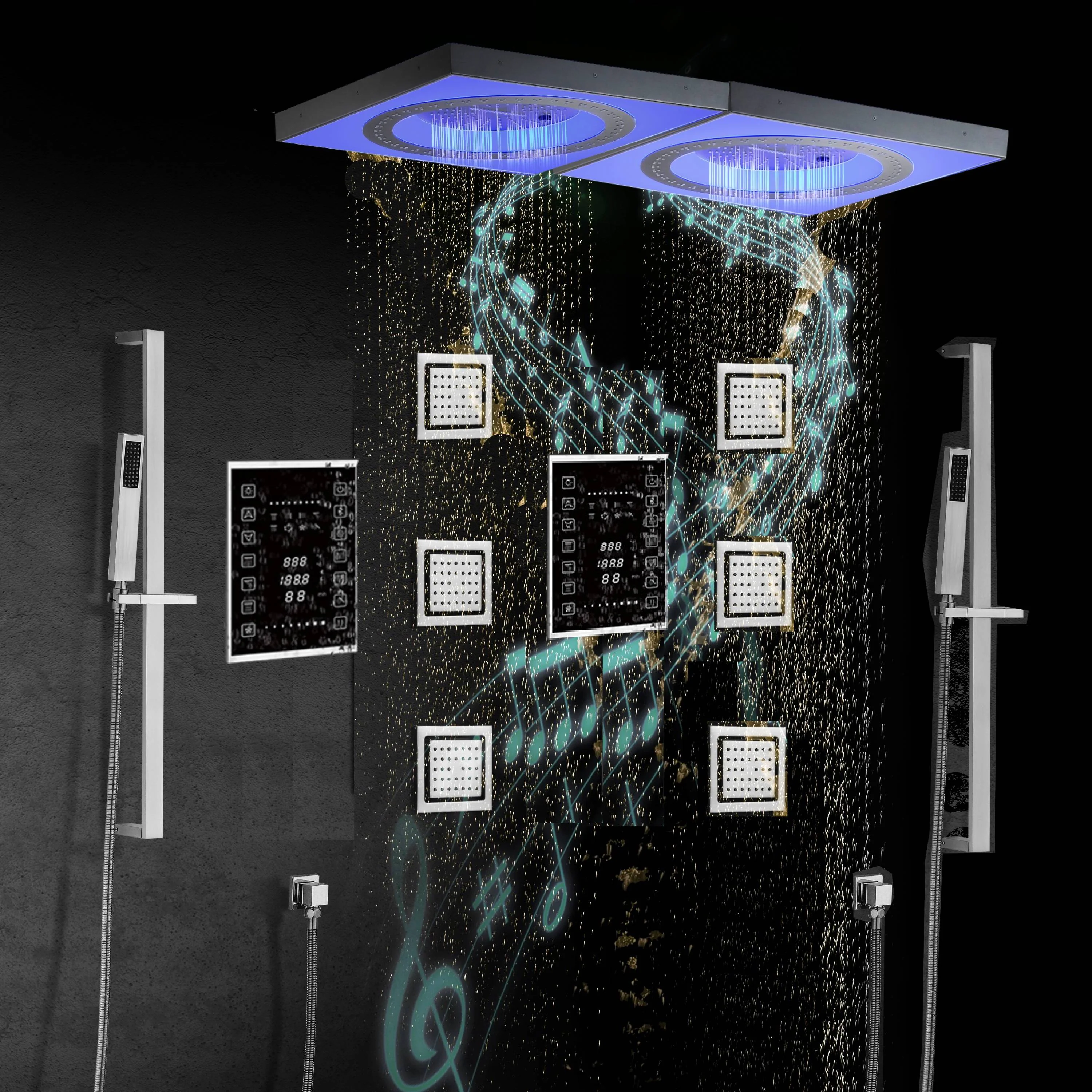 48" x 24" Flush Mount Rainfall Waterfall Shower System with LED, 6-Way touch Thermostatic Faucet, Dual Regular Heads - Image 29
