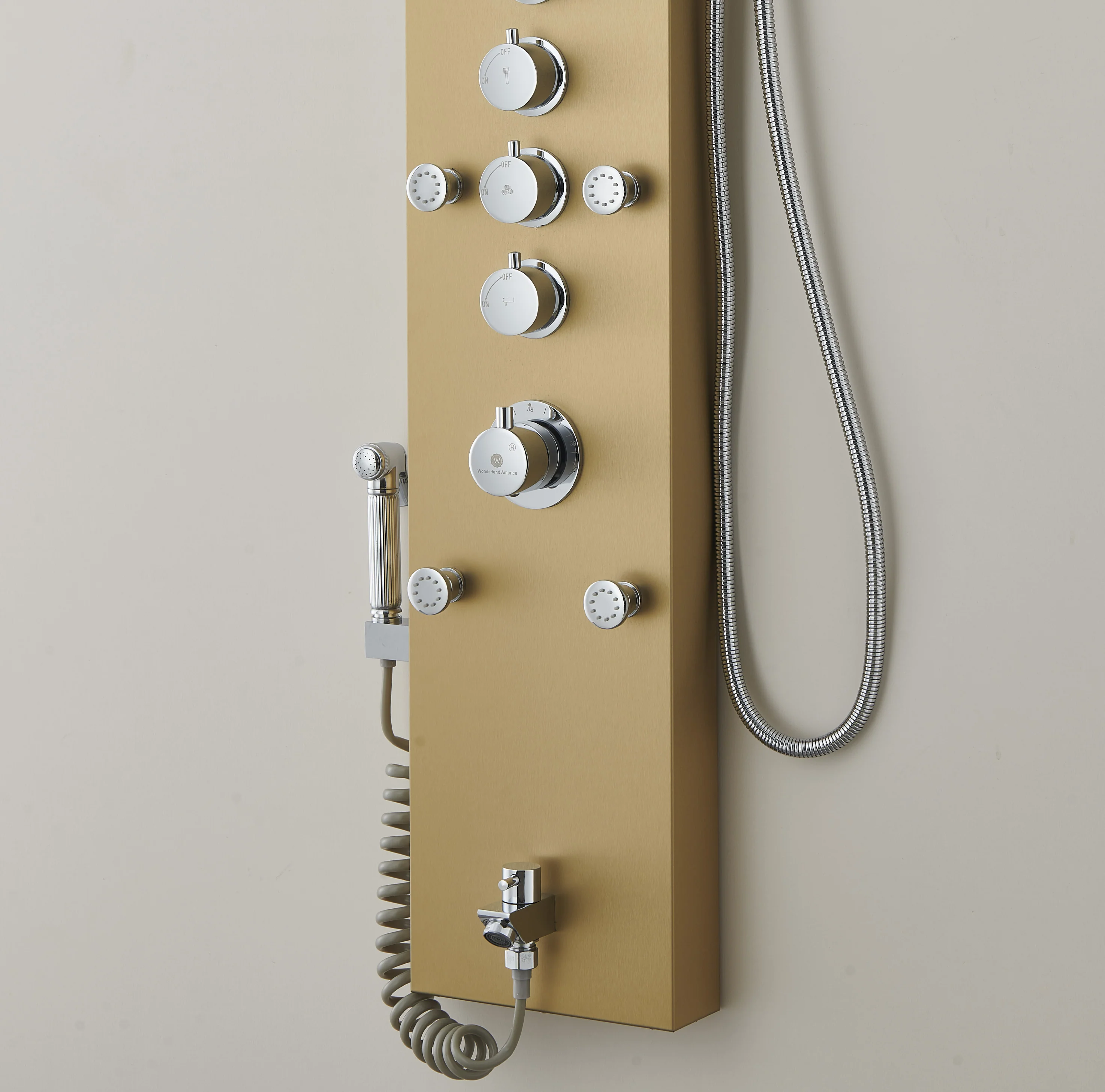 59'' Brushed Nickel or Brushed Gold or Matte Black LED Rain & Waterfall Massage Tower - Simultaneous and Independent Functionality - Image 10
