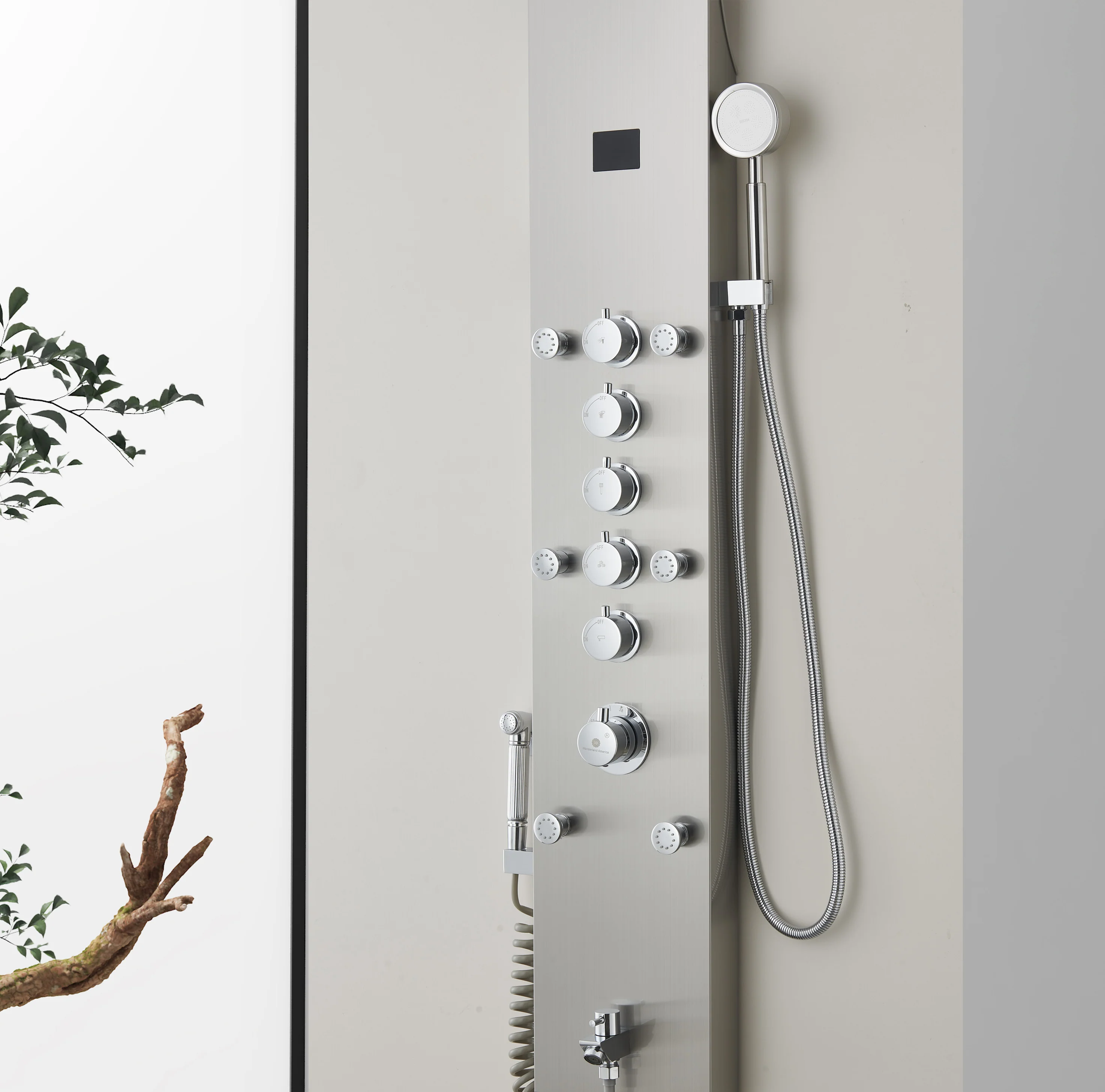 59'' Brushed Nickel or Brushed Gold or Matte Black LED Rain & Waterfall Massage Tower - Simultaneous and Independent Functionality - Image 3