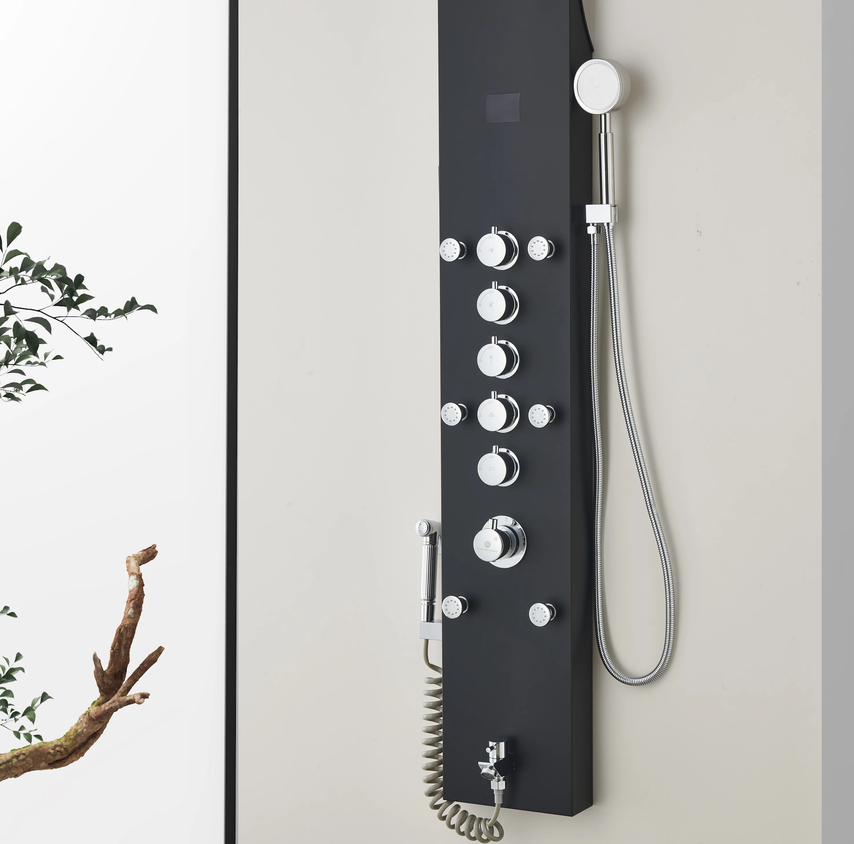 59'' Brushed Nickel or Brushed Gold or Matte Black LED Rain & Waterfall Massage Tower - Simultaneous and Independent Functionality - Image 5